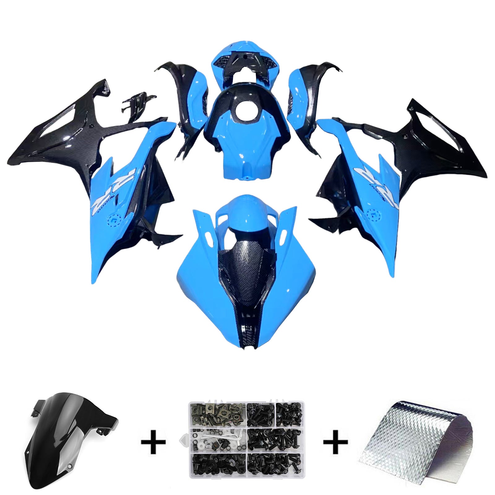 Amotopart BMW S1000RR 2019-2022 Blue & Carbon Fiber Pattern Fairing Kit
