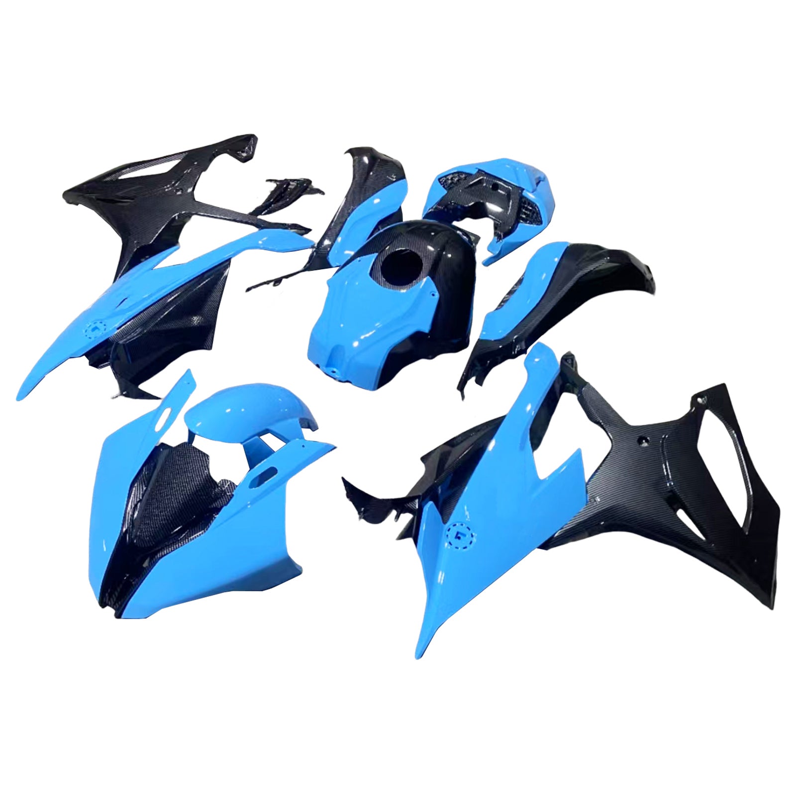 Amotopart BMW S1000RR 2019-2022 Blue & Carbon Fiber Pattern Fairing Kit