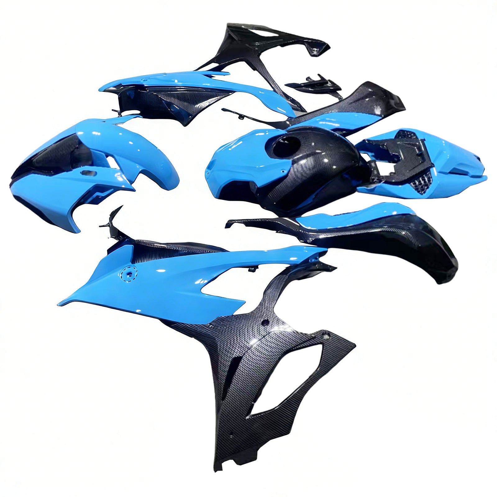 Amotopart BMW S1000RR 2019-2022 Blue & Carbon Fiber Pattern Fairing Kit