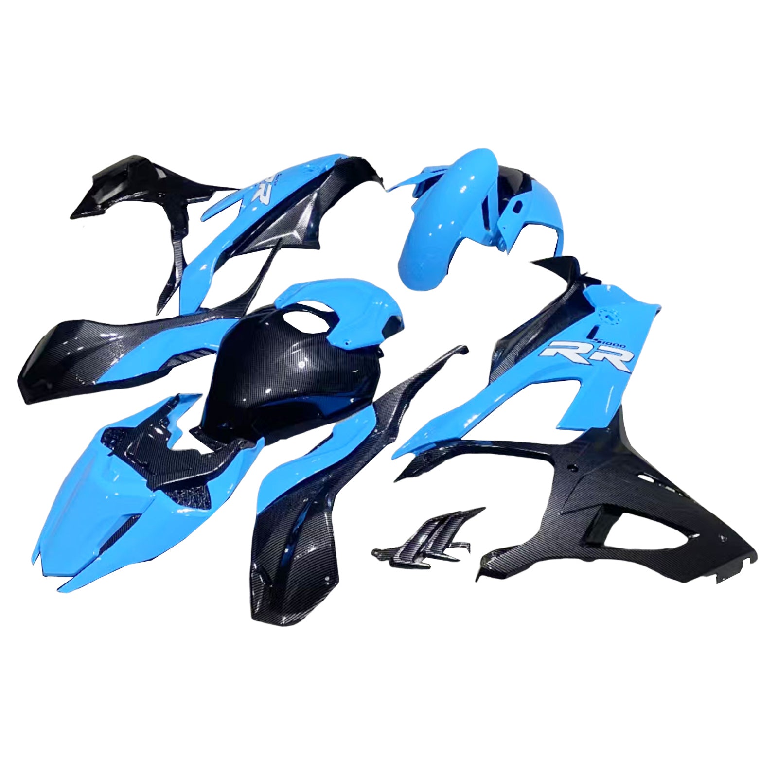 Amotopart BMW S1000RR 2019-2022 Blue & Carbon Fiber Pattern Fairing Kit