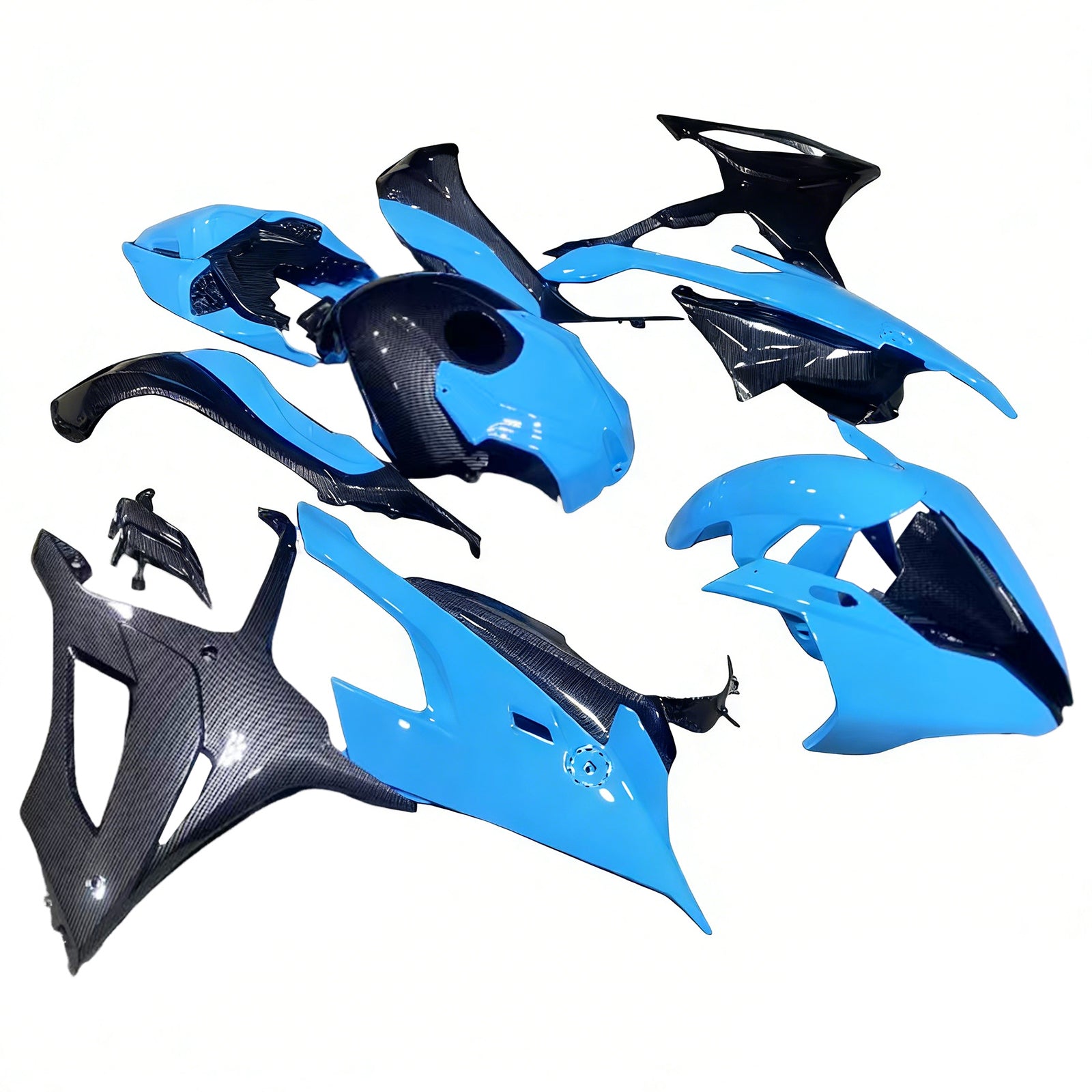 Amotopart BMW S1000RR 2019-2022 Blue & Carbon Fiber Pattern Fairing Kit