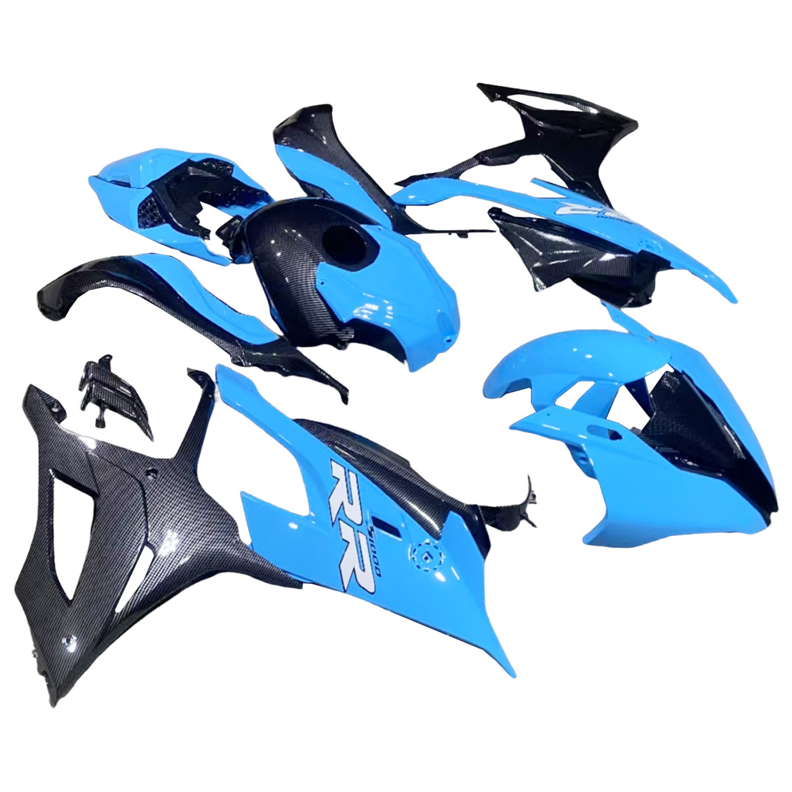 Amotopart BMW S1000RR 2019-2022 Blue & Carbon Fiber Pattern Fairing Kit