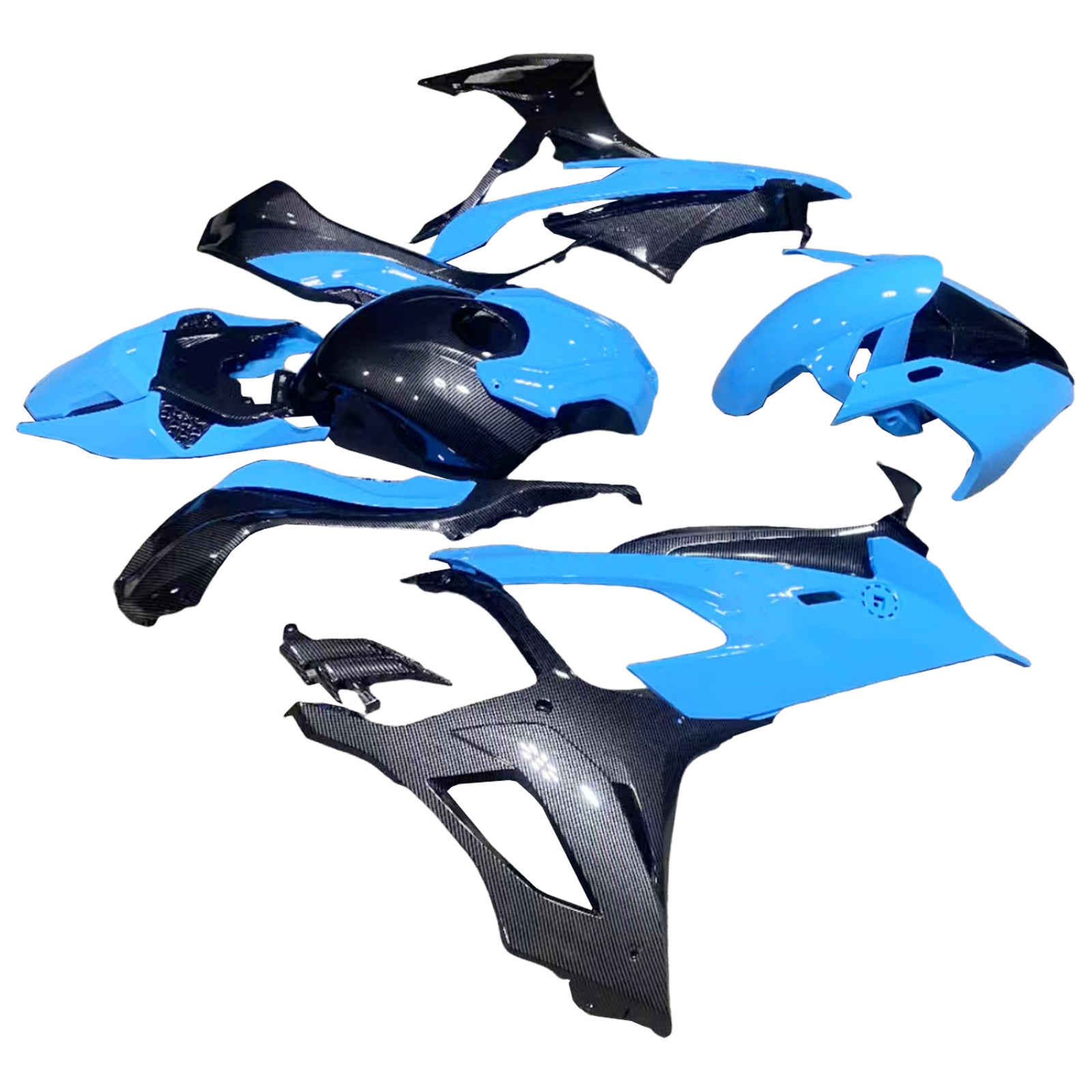 Amotopart BMW S1000RR 2019-2022 Blue & Carbon Fiber Pattern Fairing Kit