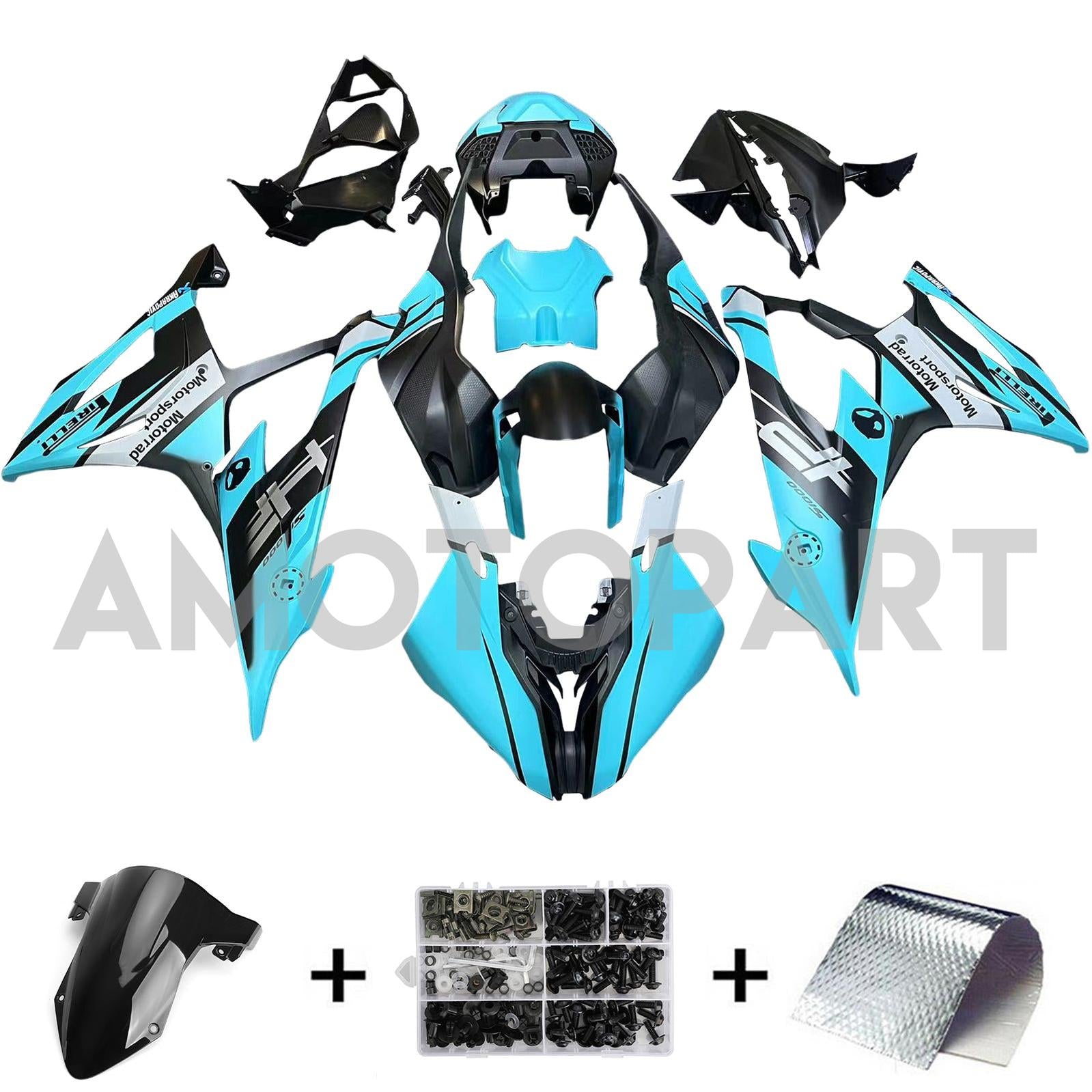 Amotopart BMW S1000RR 2019-2022 Kit de carenado azul mate y negro