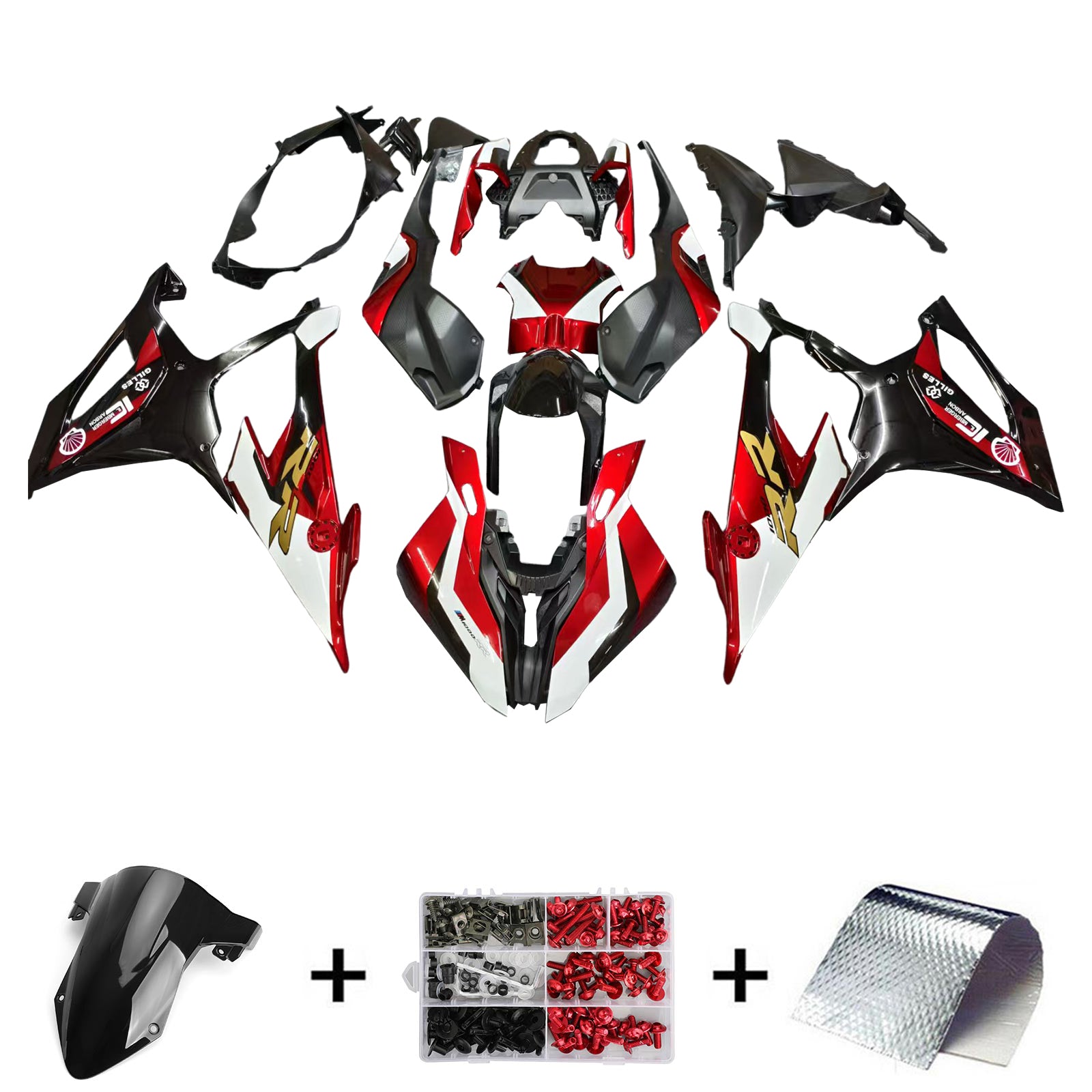 Amotopart BMW S1000RR 2019-2022 Rouge&Kit de carénage Black Style2
