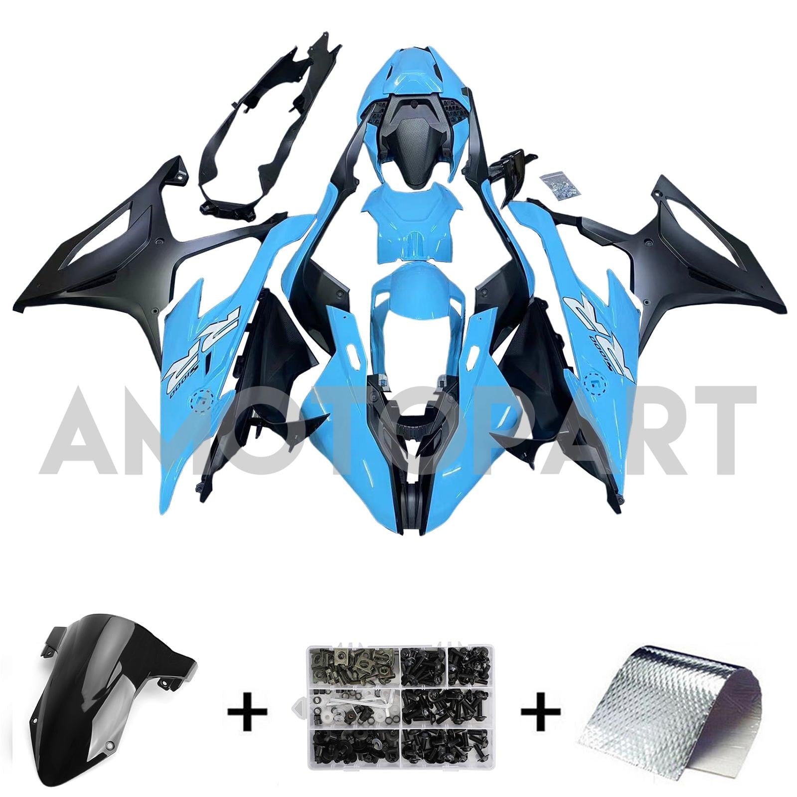 Amotopart BMW S1000RR 2019-2022 Kit de carenado azul y negro mate