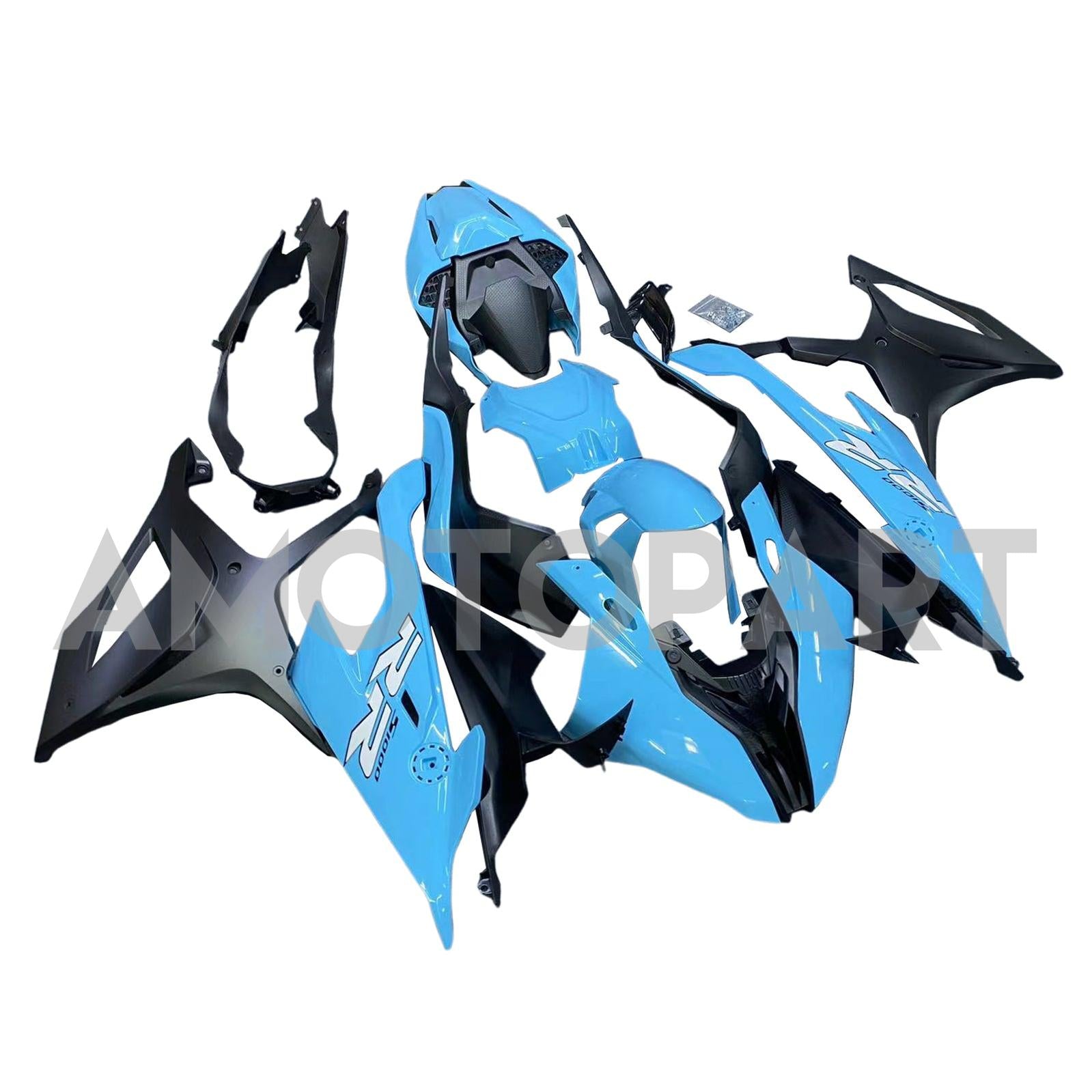 Amotopart BMW S1000RR 2019-2022 Bleu & Kit de carénage noir mat