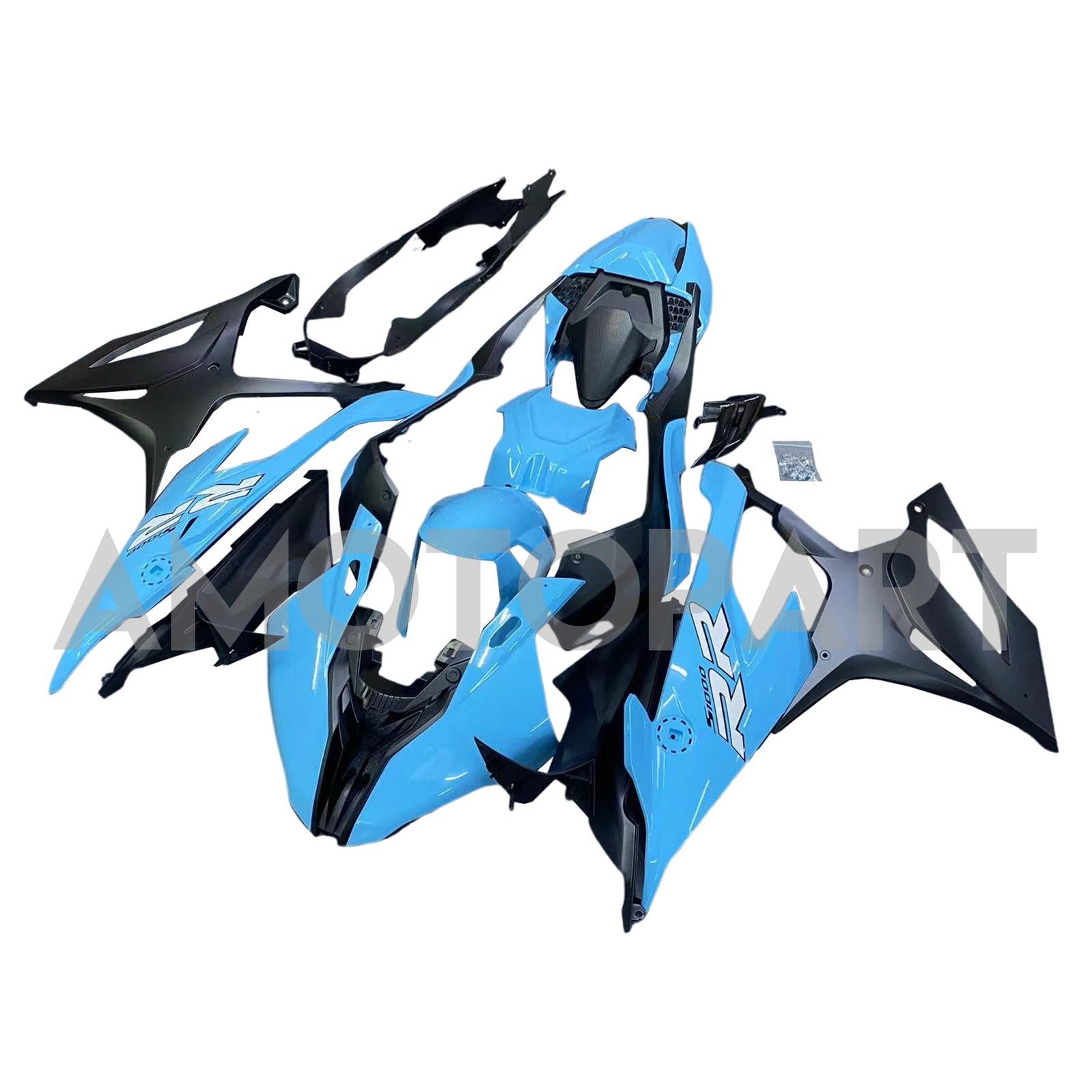 Amotopart BMW S1000RR 2019-2022 Bleu & Kit de carénage noir mat