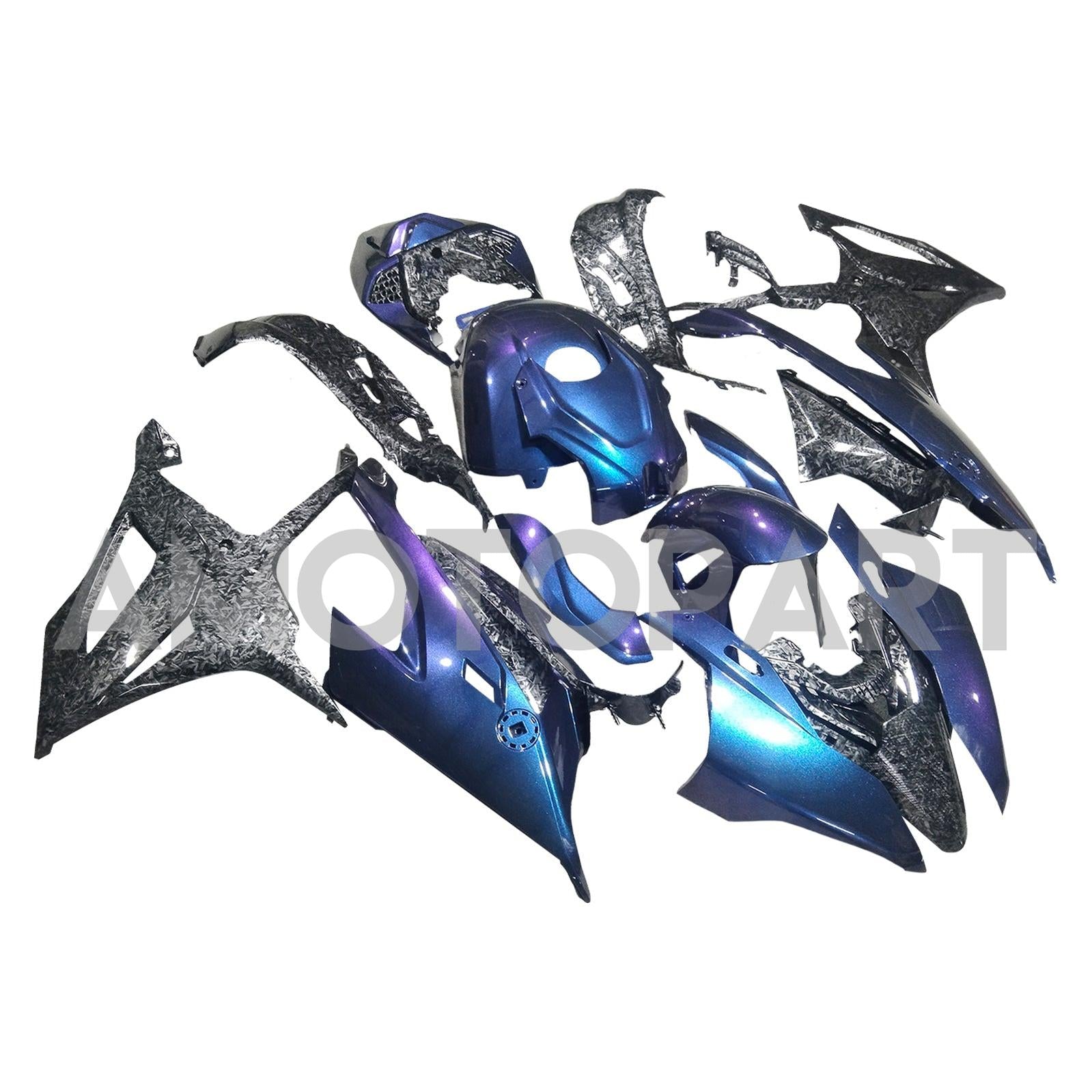 Amotopart 2019-2022 BMW S1000RR フォージ カーボンファイバー パターン ブルー フェアリング キット