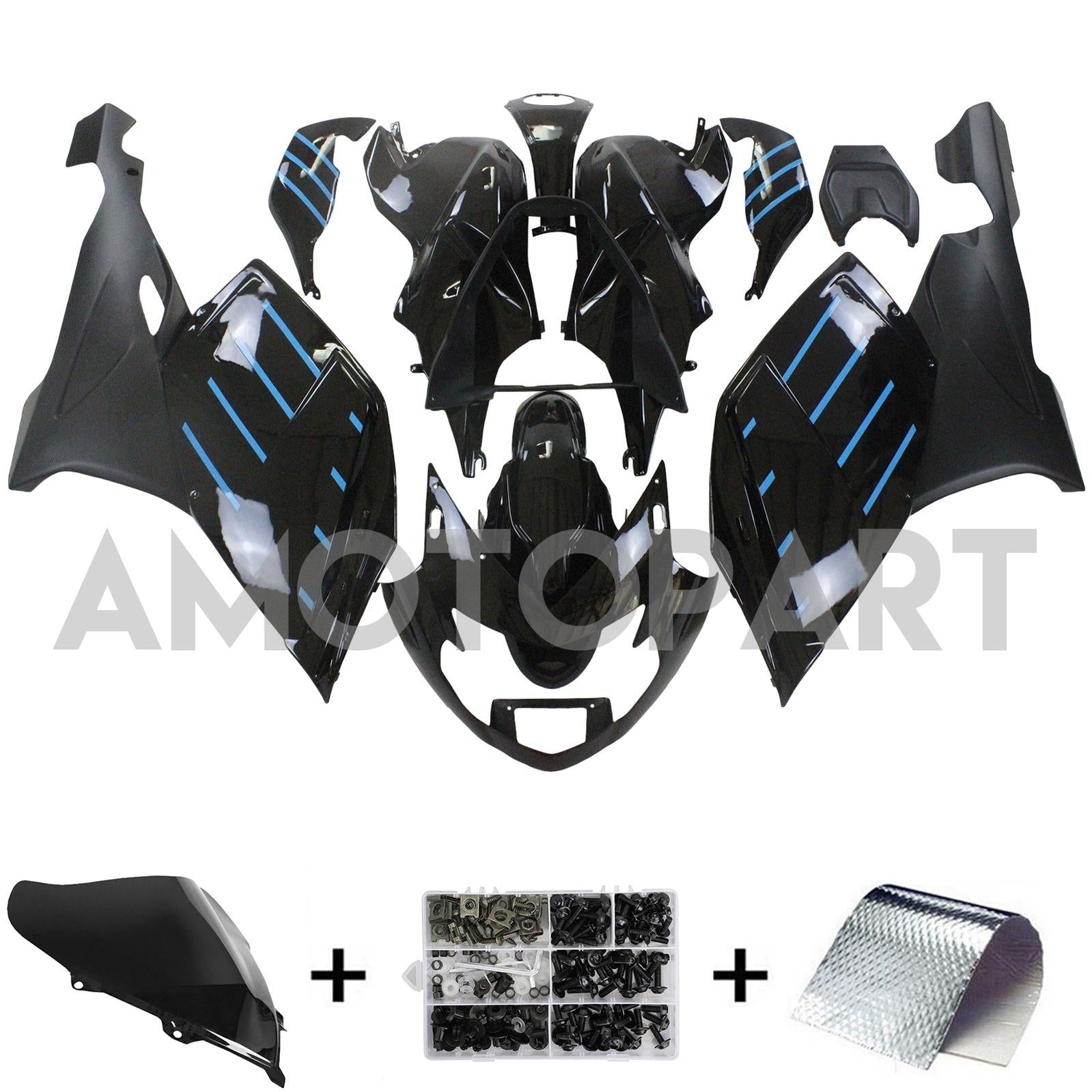 Amotopart BMW 2005-2010 K1200S Black Blue Line Fairing Kit