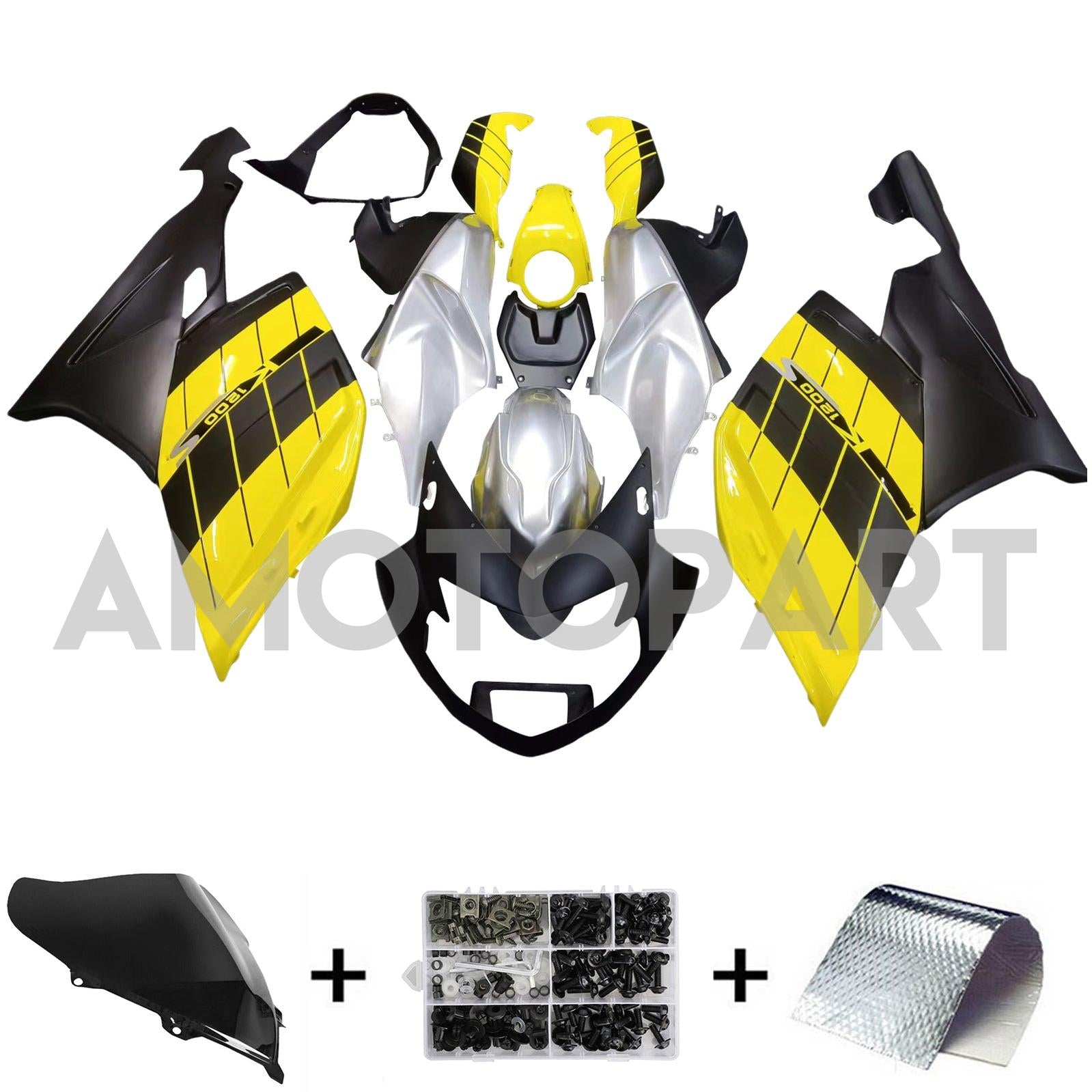 Amotopart BMW 2005-2010 K1200S Black Yellow Sliver Fairing Kit