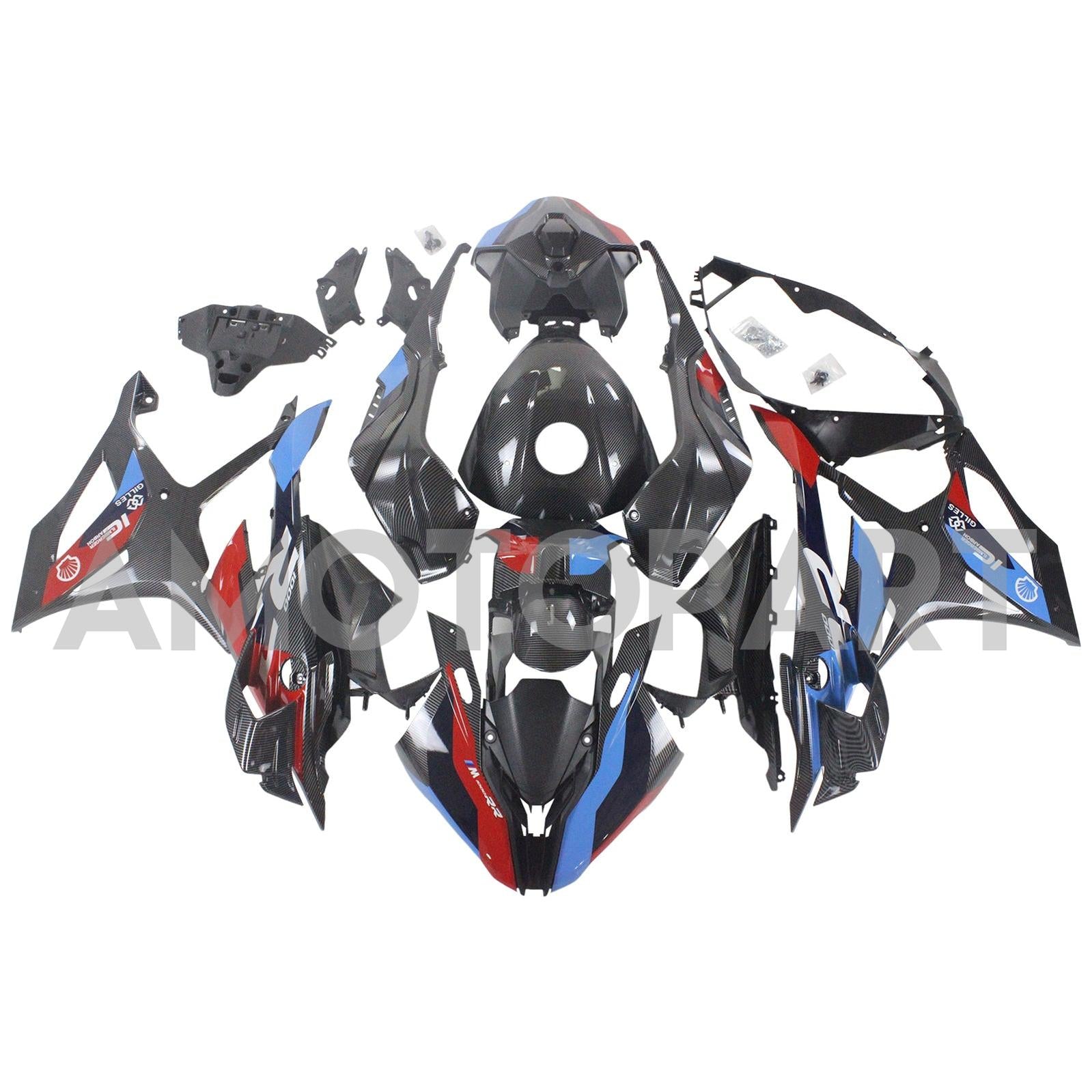 Amotopart 2023-2024 S1000RR BMW Rouge&Kit de carénage en fibre de carbone bleu