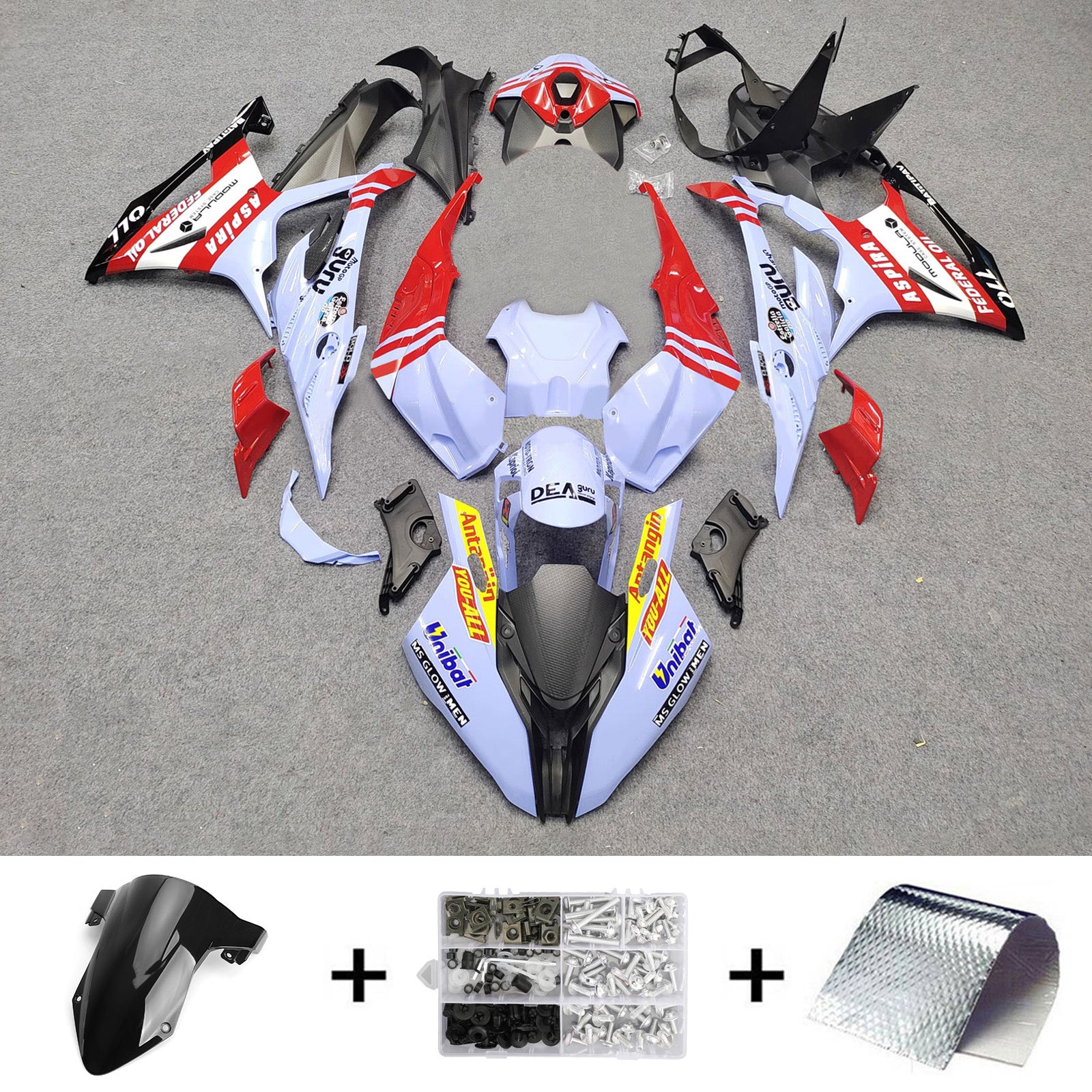 Amotopart 2023-2024 BMW S1000RR Black Red Light Blue Fairring Kit