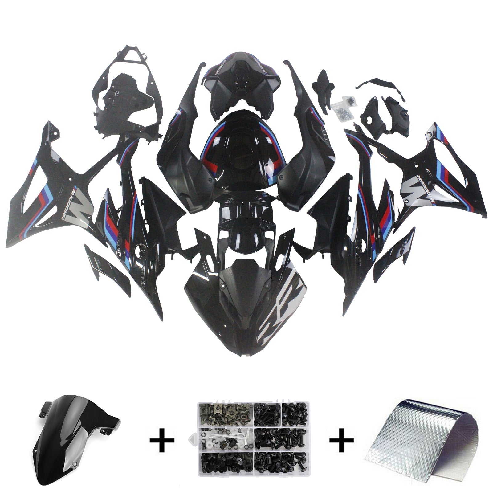 Amotopart 2023-2024 BMW S1000RR Grey Black White Fairing Zestaw