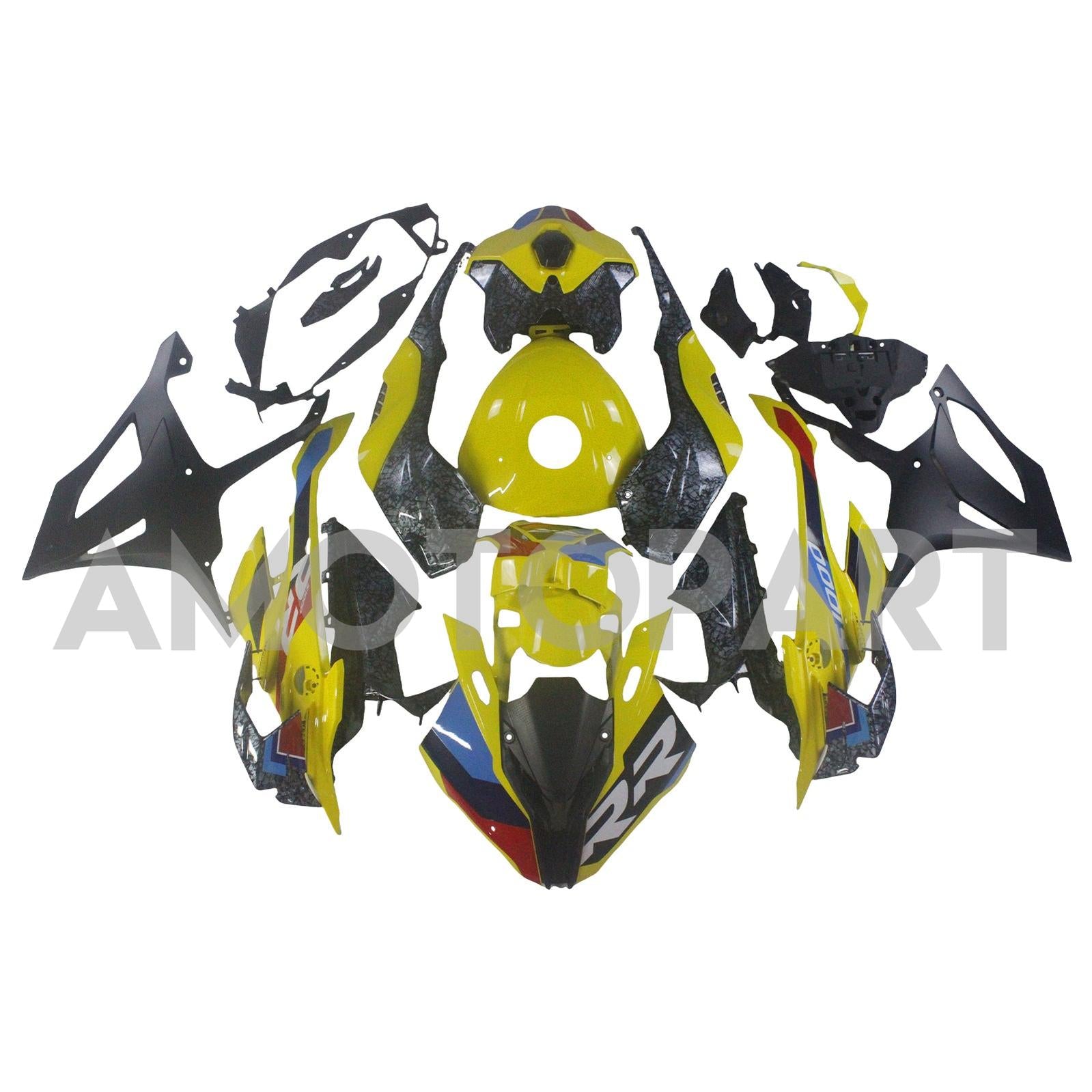 Amotopart 2023-2024 BMW S1000RR Carbon Fiber Black Yellow Fairing Kit