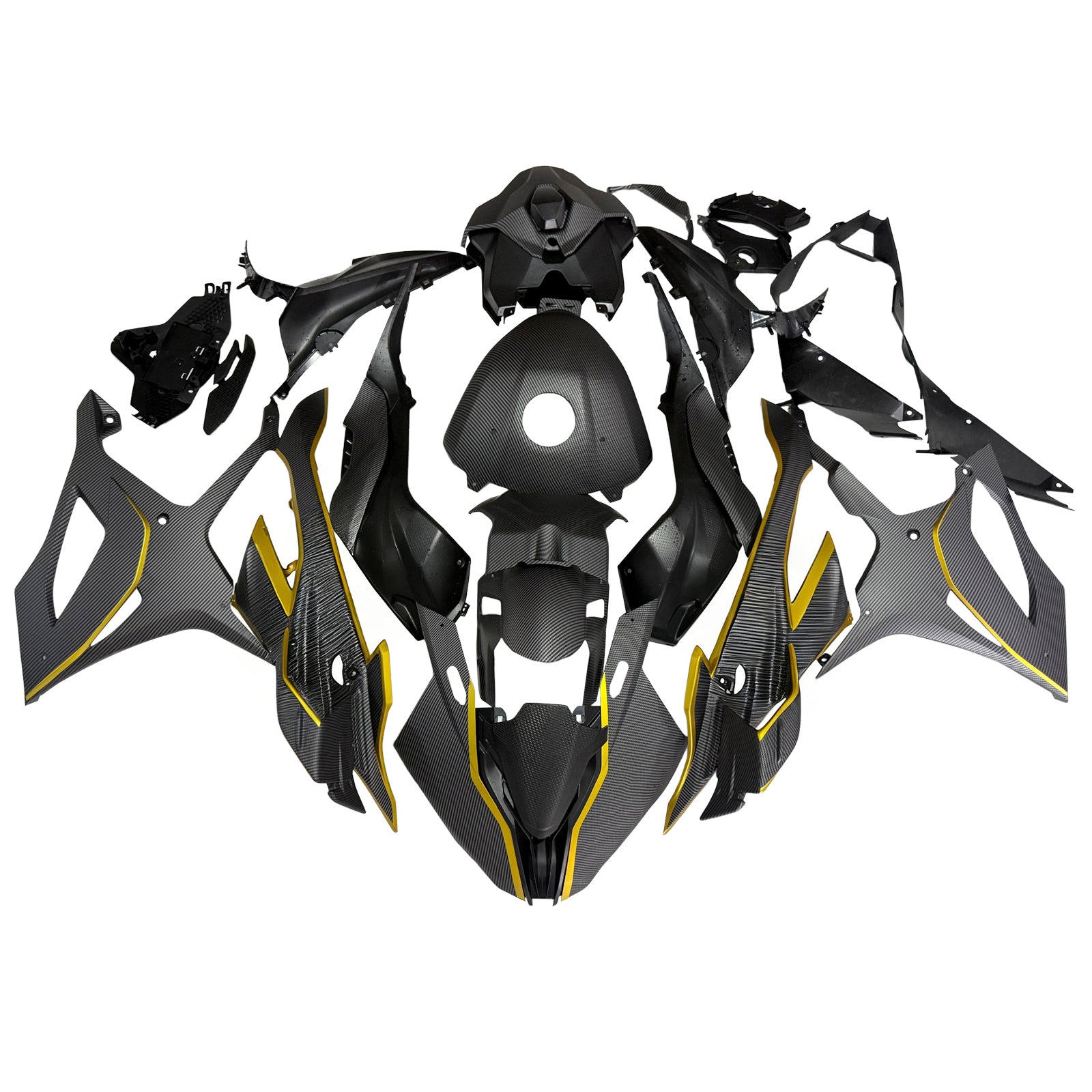 Amotopart 2023-2024 BMW S1000RR Carbon Fiber Pattern Gold Fairing Kit