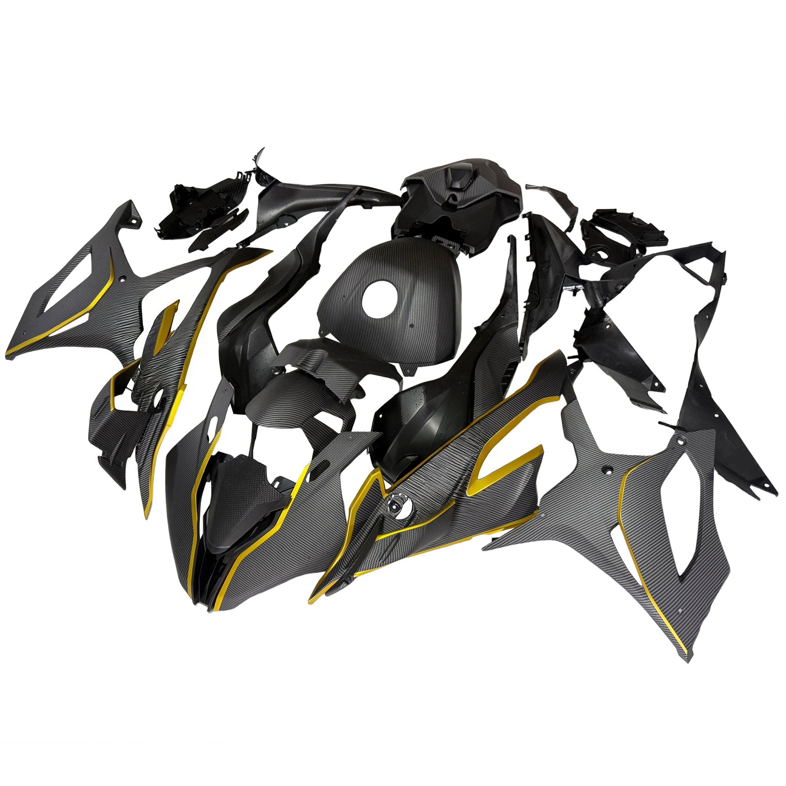 Amotopart 2023-2024 BMW S1000RR Carbon Fiber Pattern Gold Fairing Kit