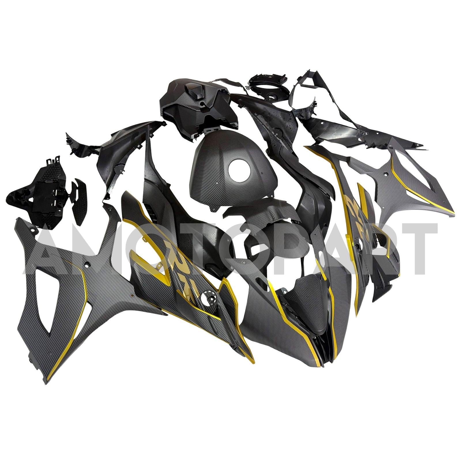 Amotopart 2023-2024 BMW S1000RR Carbon Fiber Pattern Gold Fairing Kit