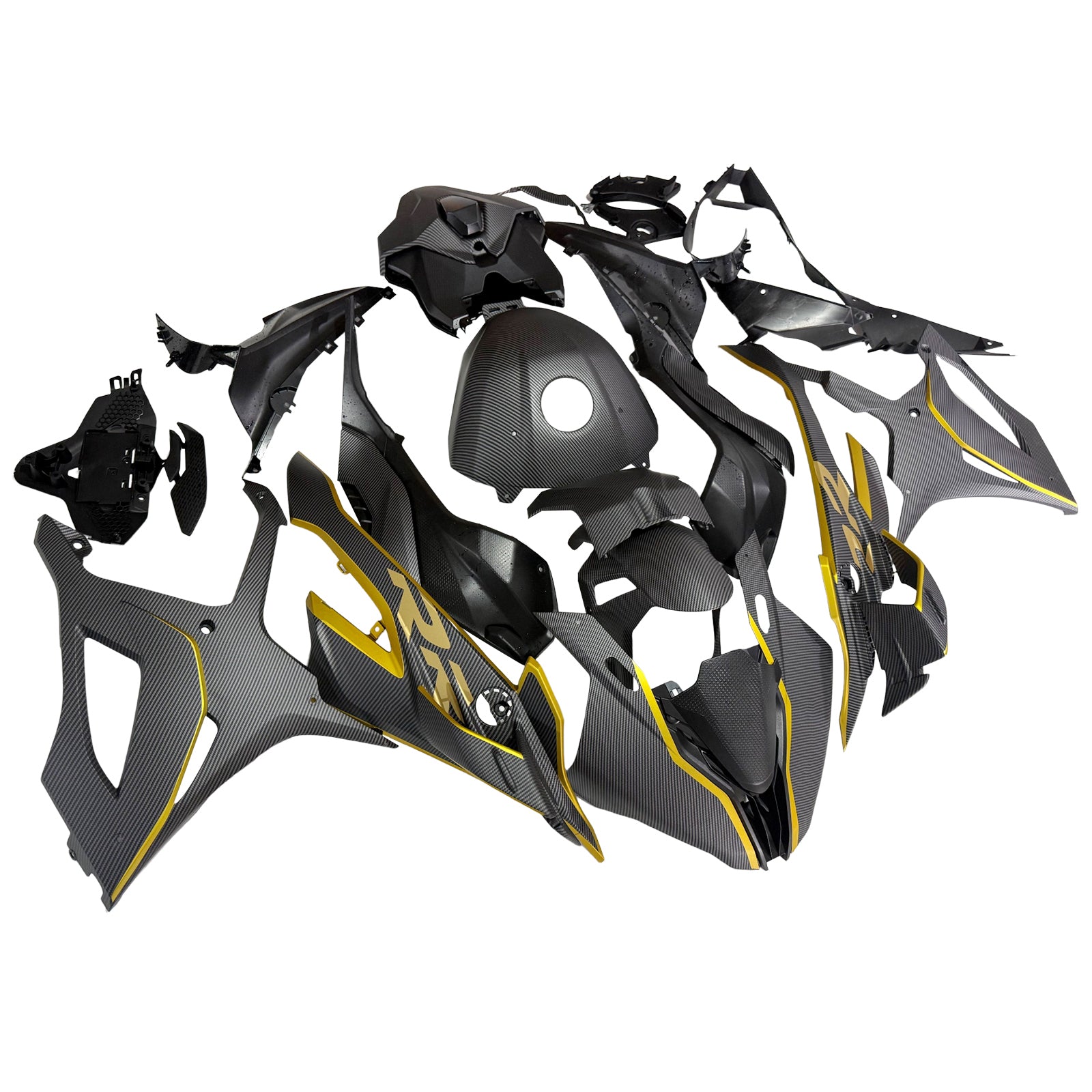 Amotopart 2023–2024 BMW S1000RR Carbon Fiber Pattern Gold Verkleidungsset