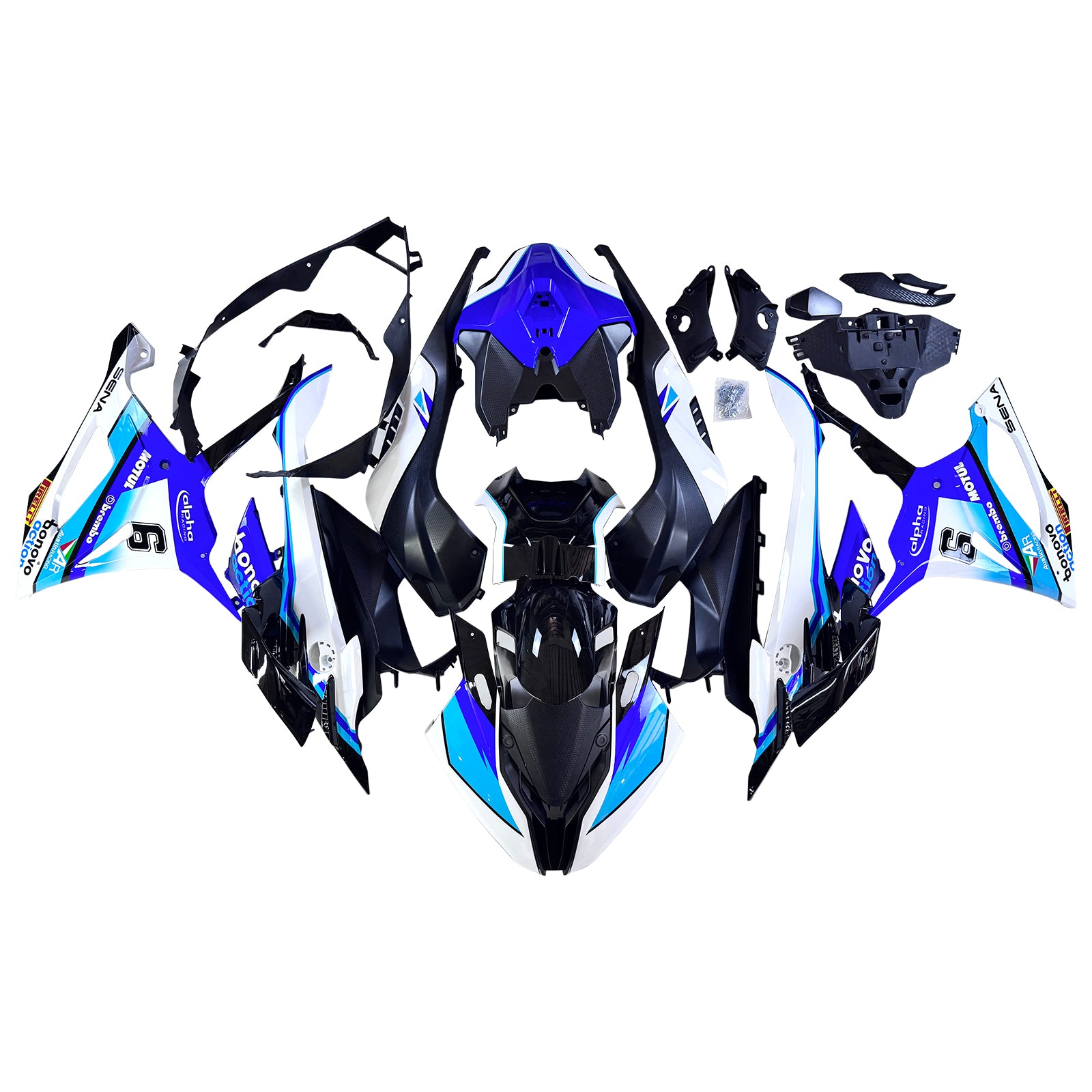 Amotopart 2023-2024 BMW S1000RR Blosy czarny niebieski biały zestaw owiewki