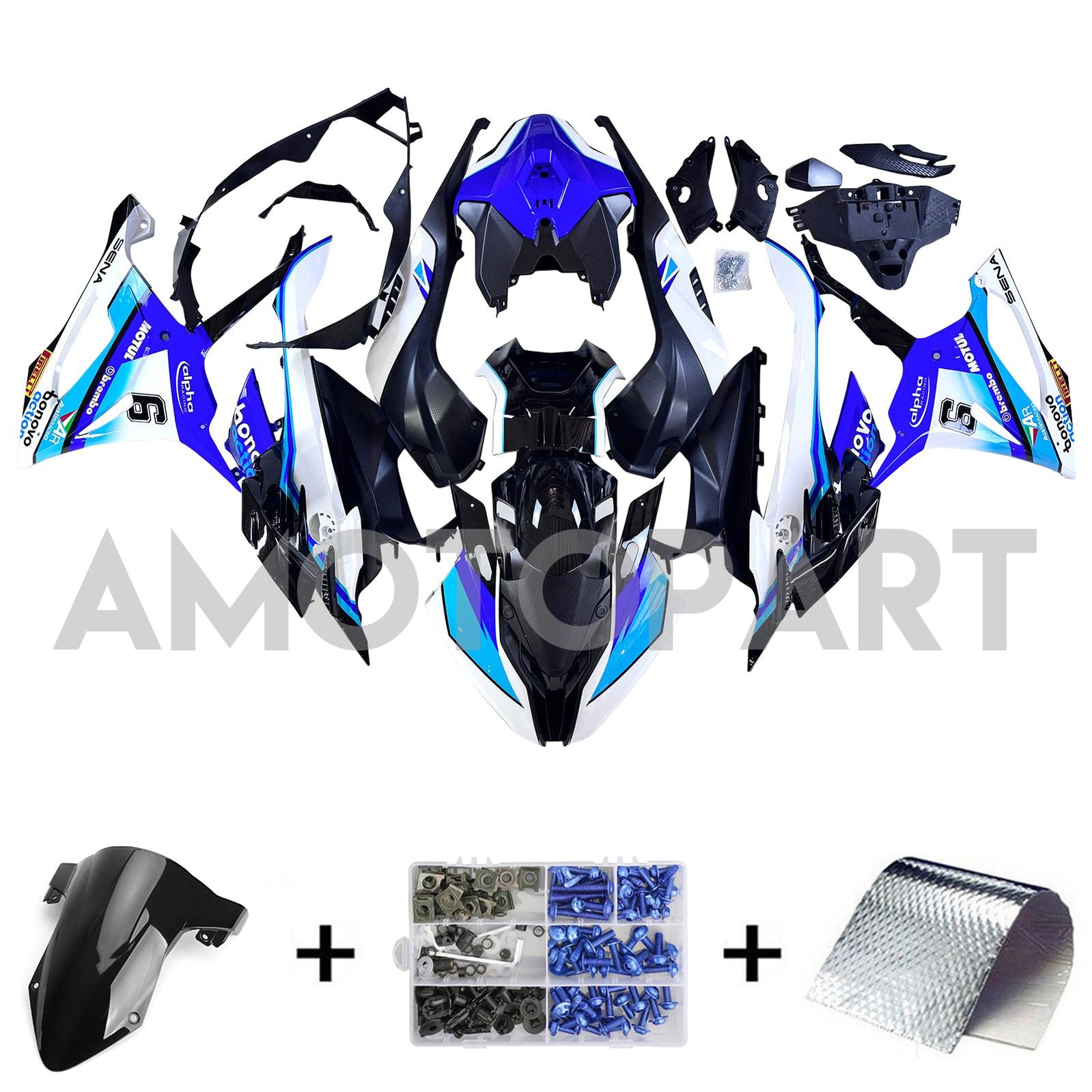 Amotopart 2023-2024 BMW S1000RR Glossy Black Blue White Fairing Kit