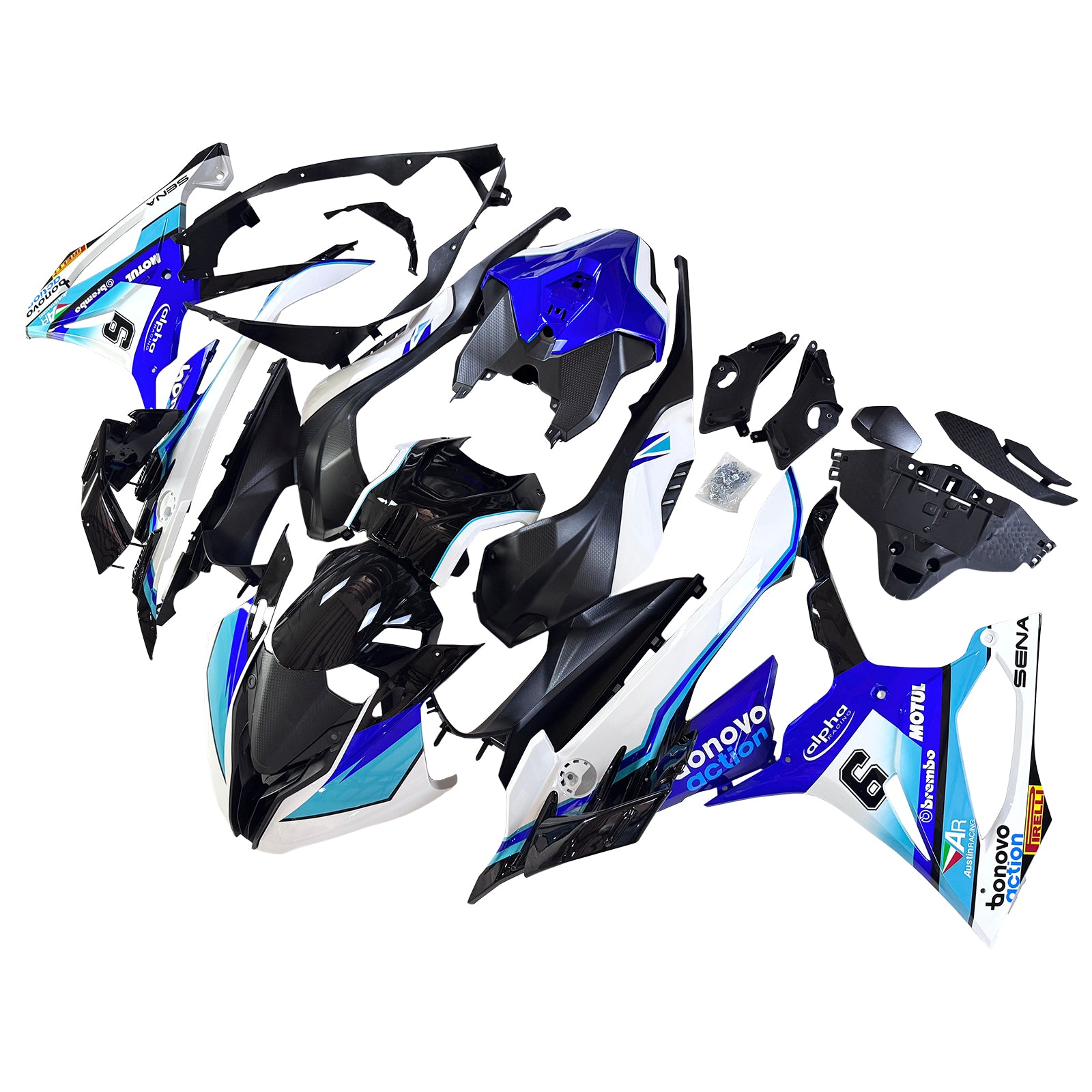 Amotopart 2023-2024 BMW S1000RR Blosy czarny niebieski biały zestaw owiewki