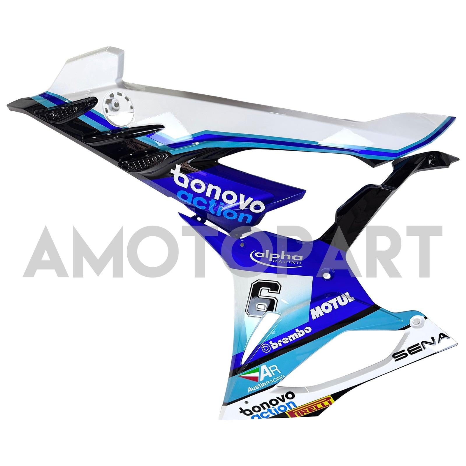 AMOTOPART 2023-2024 BMW S1000RR GLOSSY BLACK BLÅ VIT FAIRING KIT
