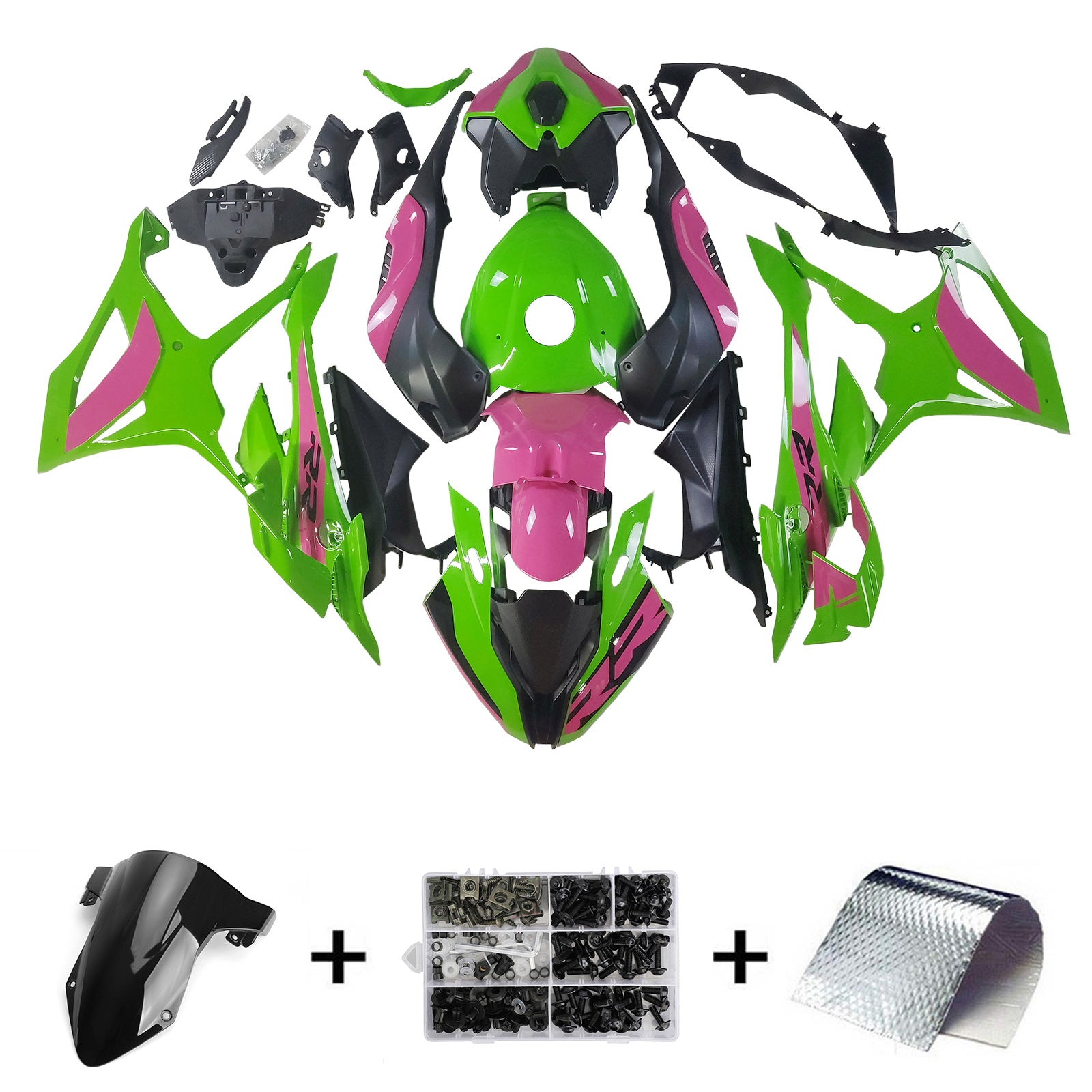 Amotopart 2023-2024 BMW S1000RR 光沢のあるピンク グリーン ブラック フェアリング キット