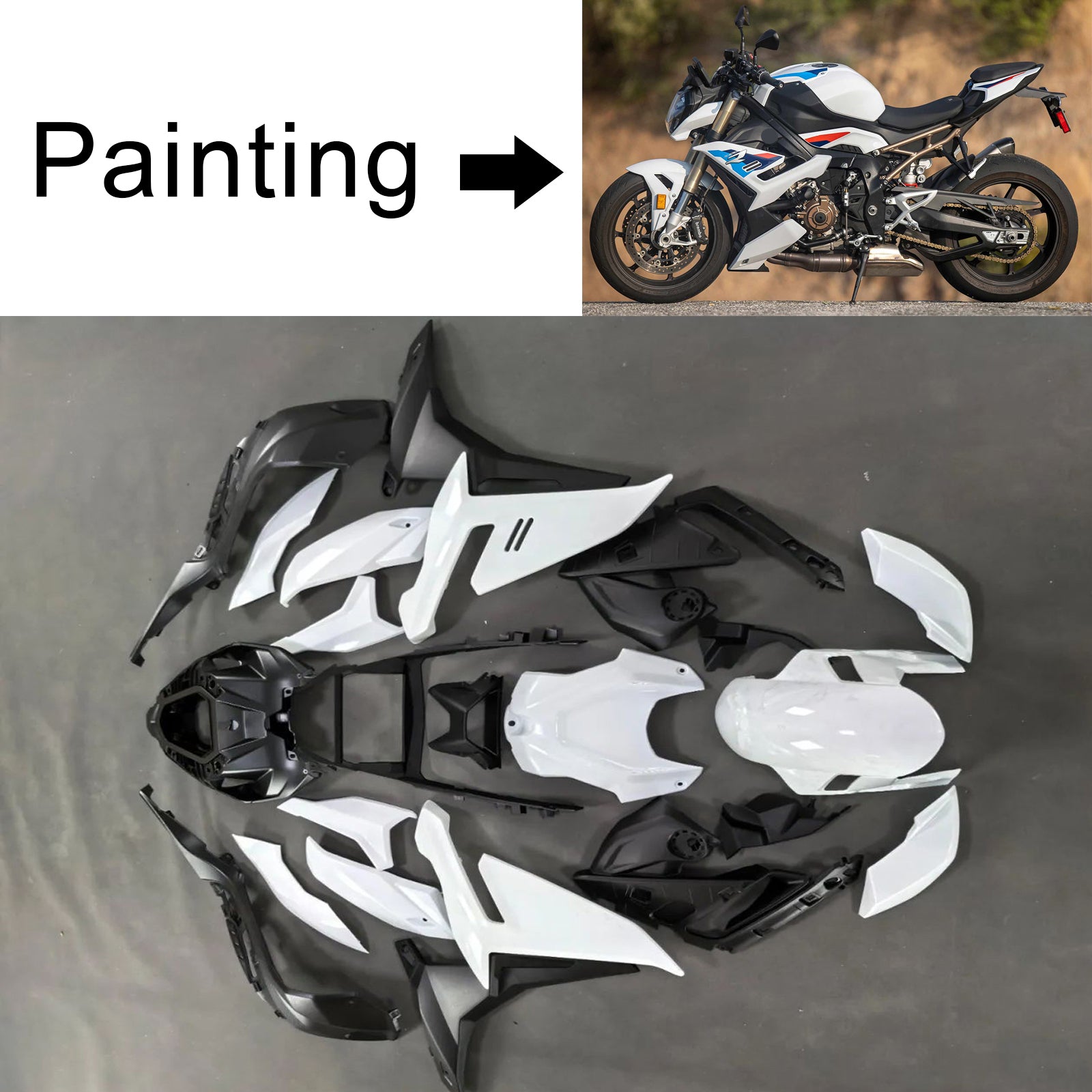Amotopart 2021-2024 BMW S1000R White Fairing Zestaw