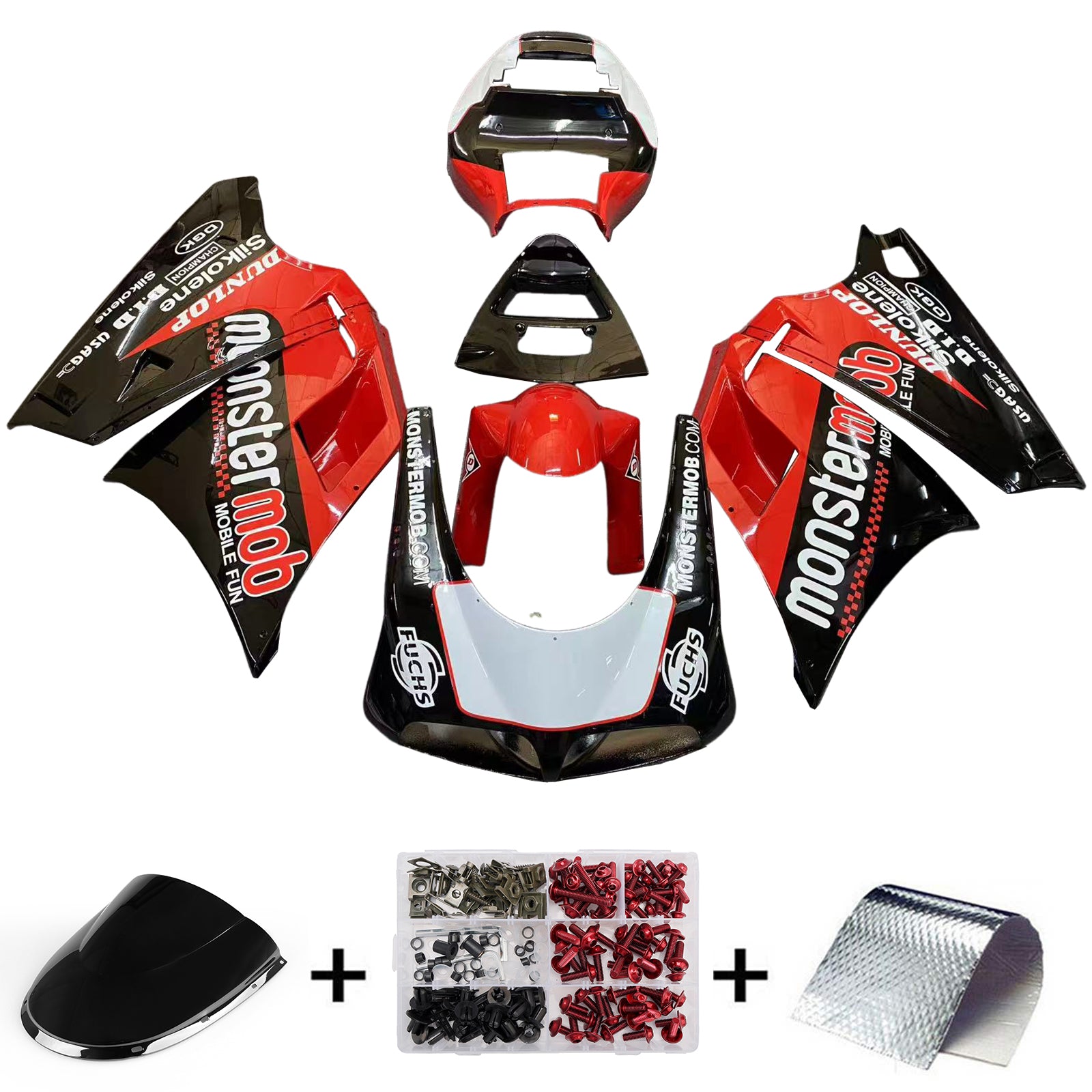 Amotopart 1996–2002 Ducati 748/916/996/998 rot-schwarzes Verkleidungsset