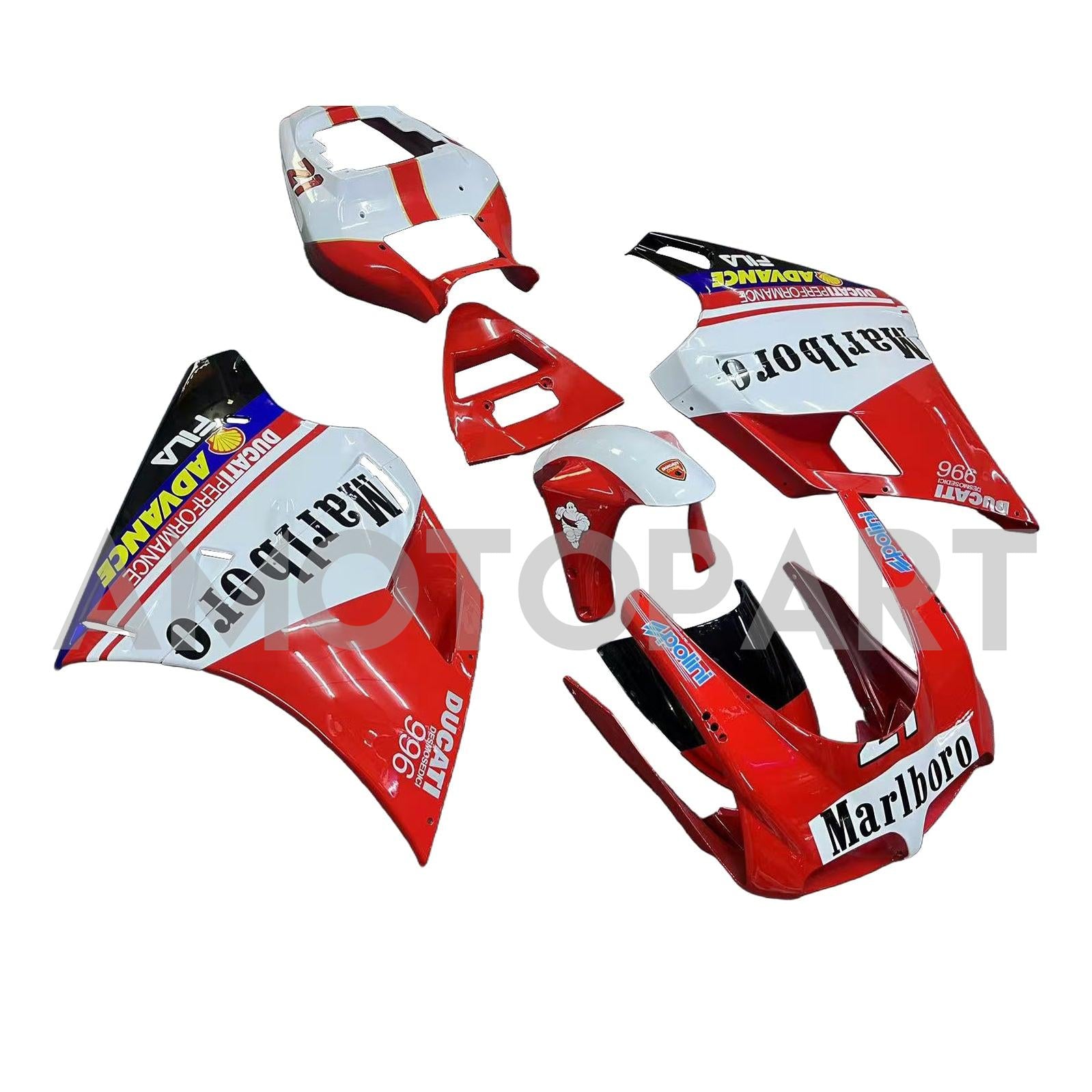 Amotopart Ducati 996 748 1996-2002 Rød & hvid stil4 Fairing Kit