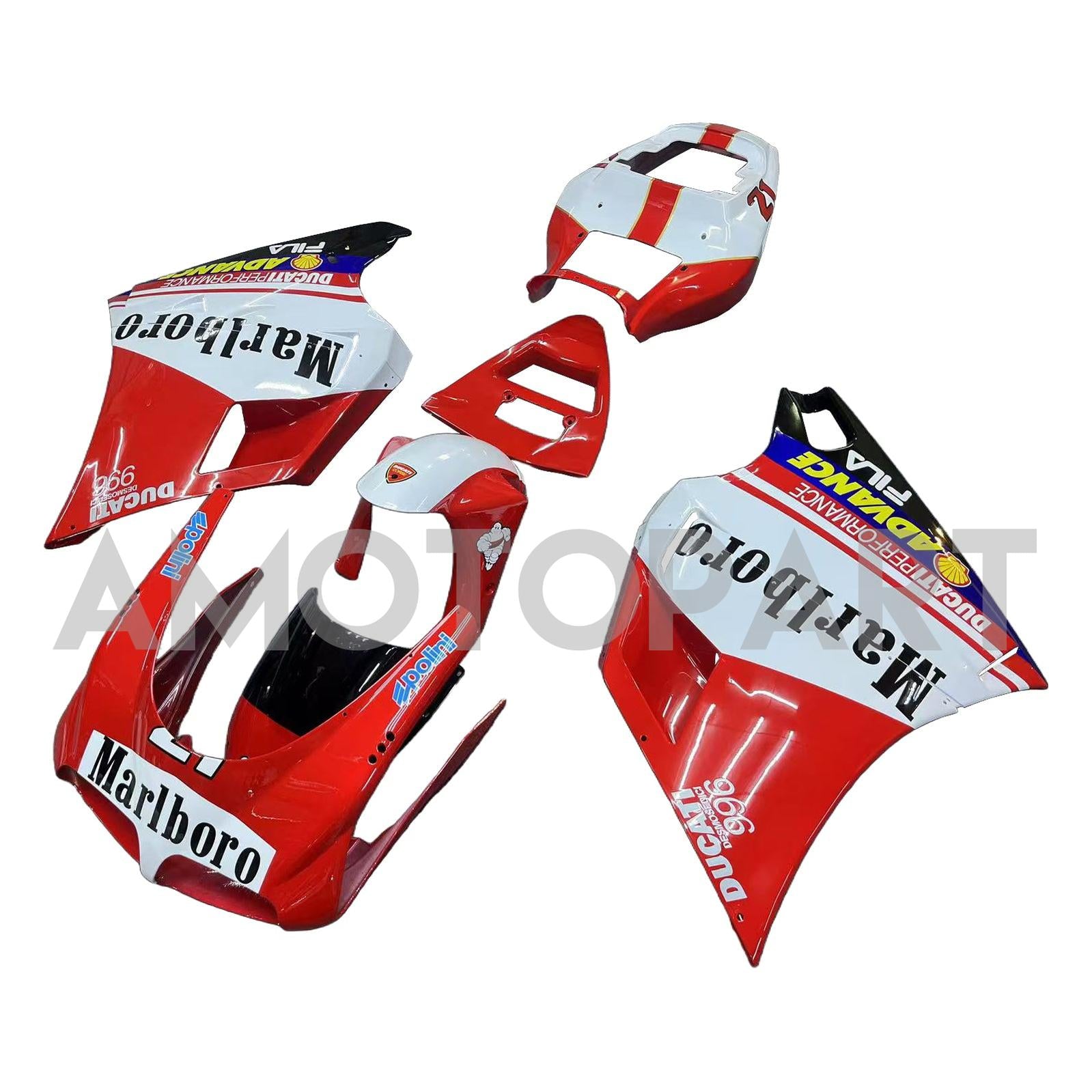 Amotopart Ducati 996 748 1996-2002 Rød & hvid stil4 Fairing Kit