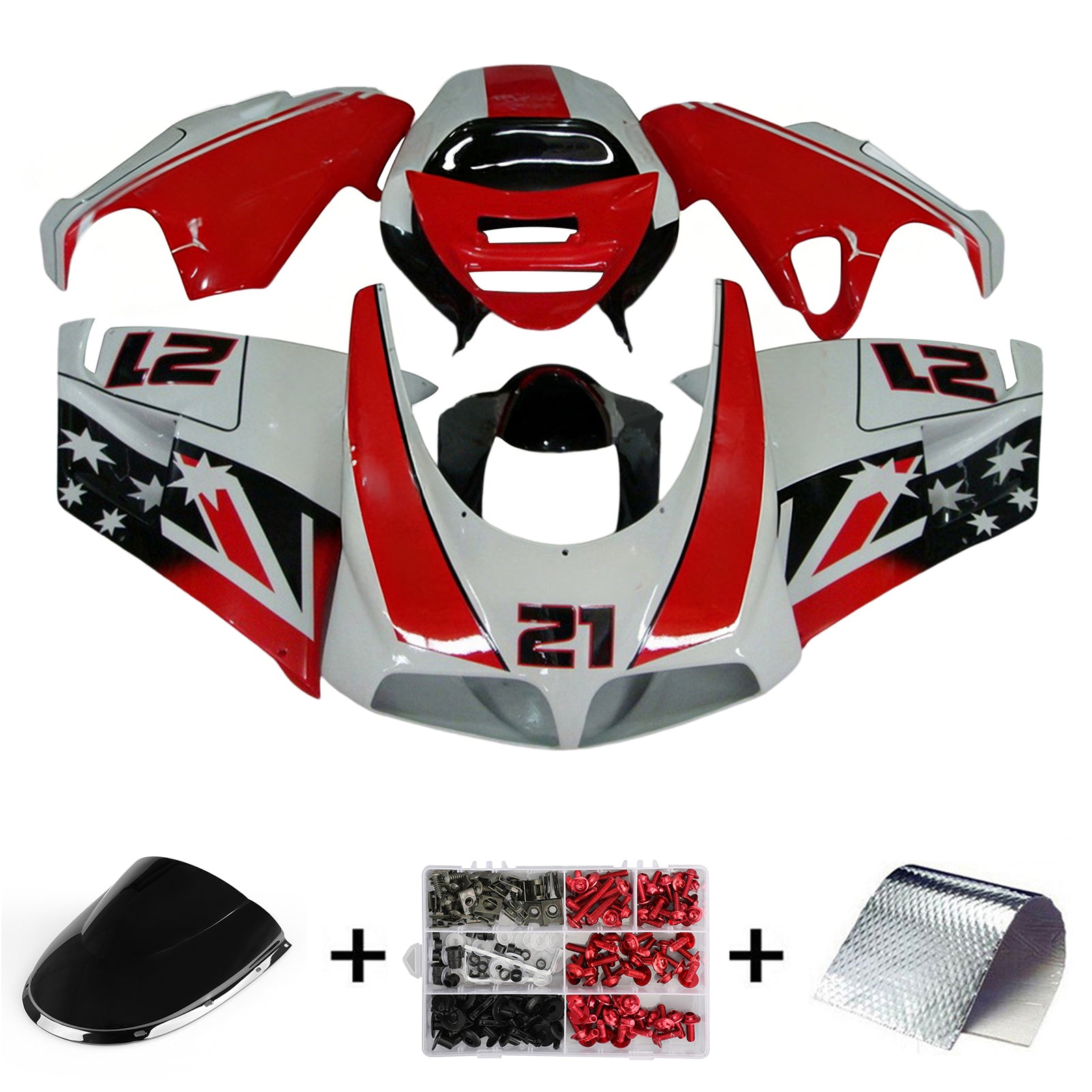 Amotopart Ducati 748/916/996/998 1996-2002 Red&White Style3 Fairing Kit