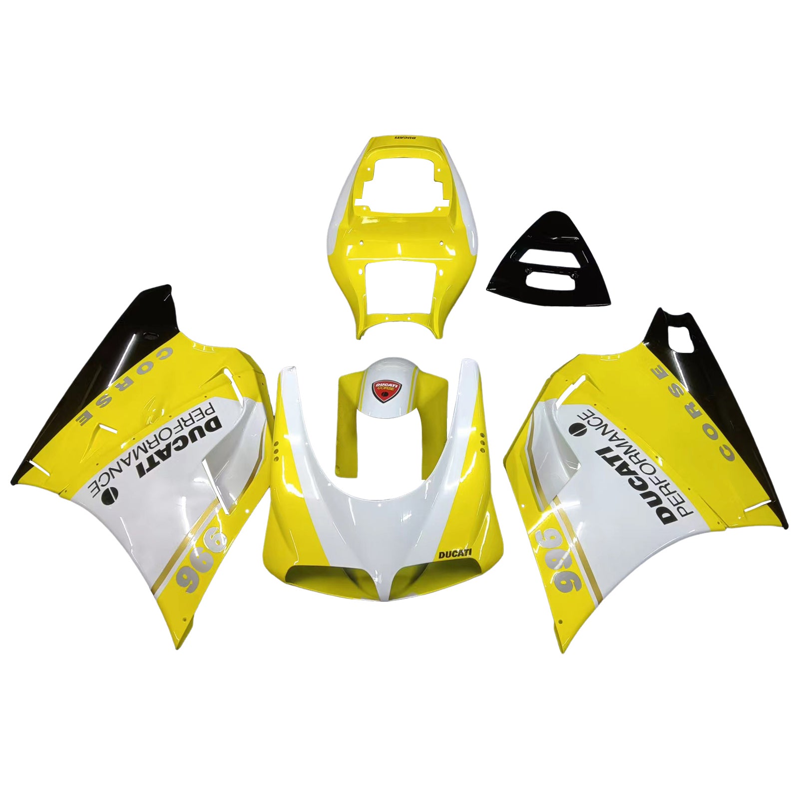 Amotopart Ducati 748/916/996/998 1996-2002 Weiß&Gelber Verkleidungssatz