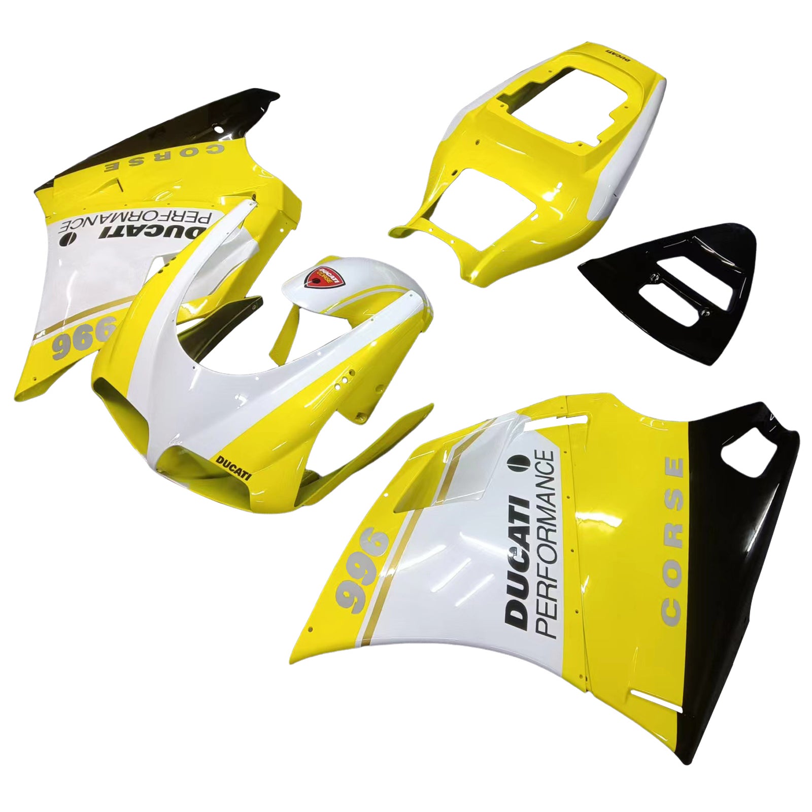 Amotopart Ducati 748/916/996/998 1996-2002 Weiß&Gelber Verkleidungssatz