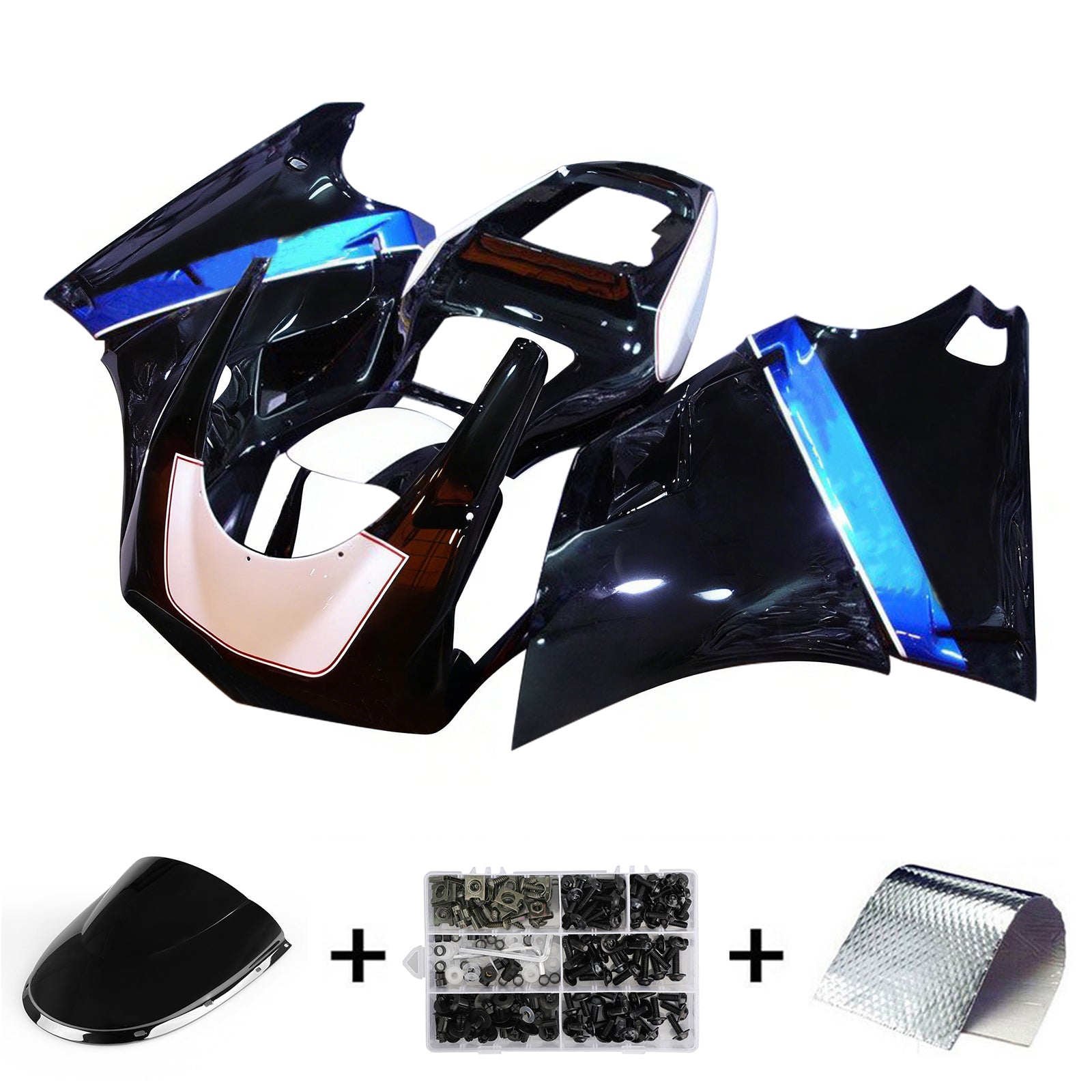 Amotopart Ducati 996 748 1996-2002 Kit de carenado negro y azul