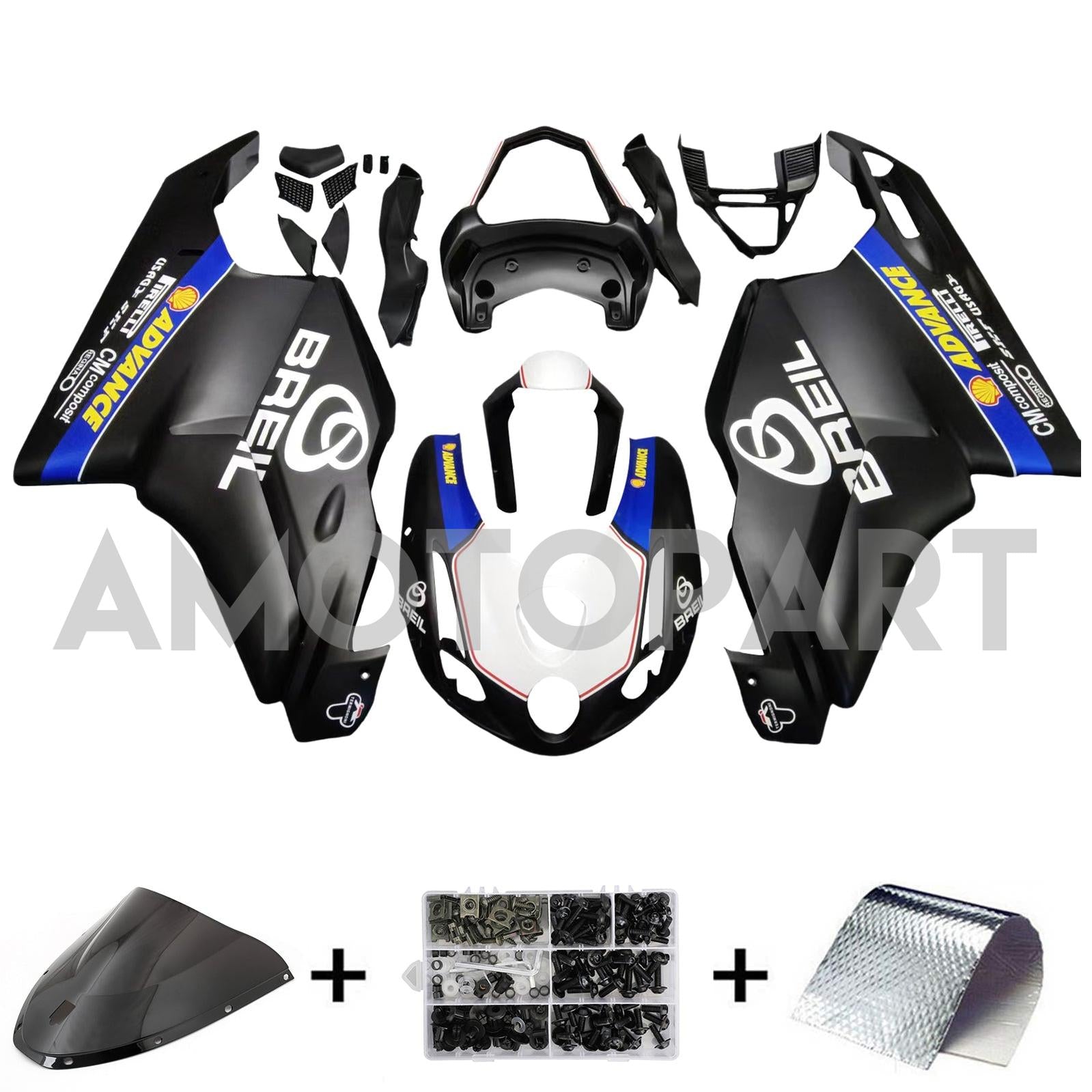 Amotopart 2003 2004 Ducati 999 749 Matte Black&Blue Fairing Kit