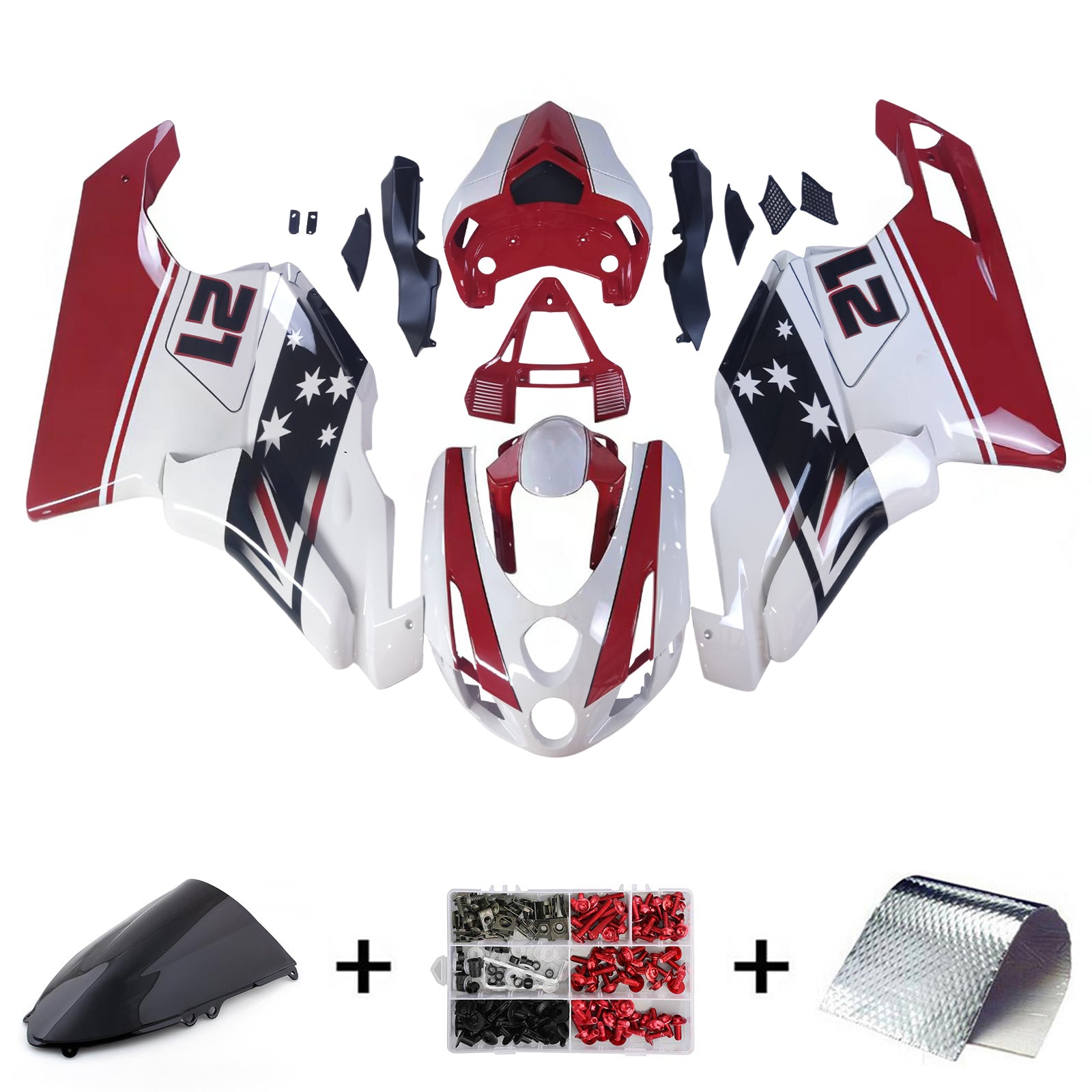 Amotopart 2003 2004 Ducati 999 749 Red&White Style5 Fairing Kit
