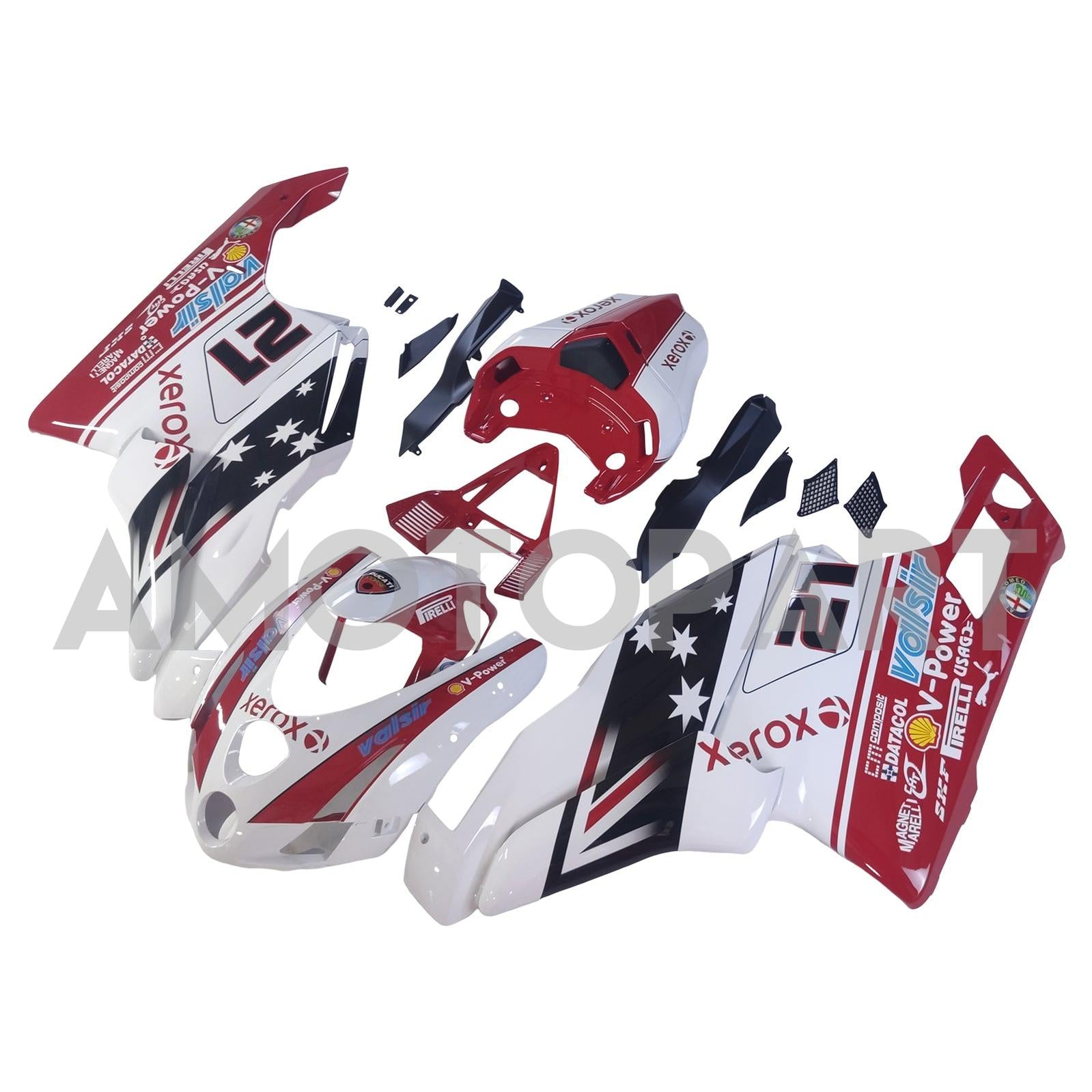 Amotopart 2003 2004 Ducati 999 749 Kit de carenado rojo y blanco estilo 5