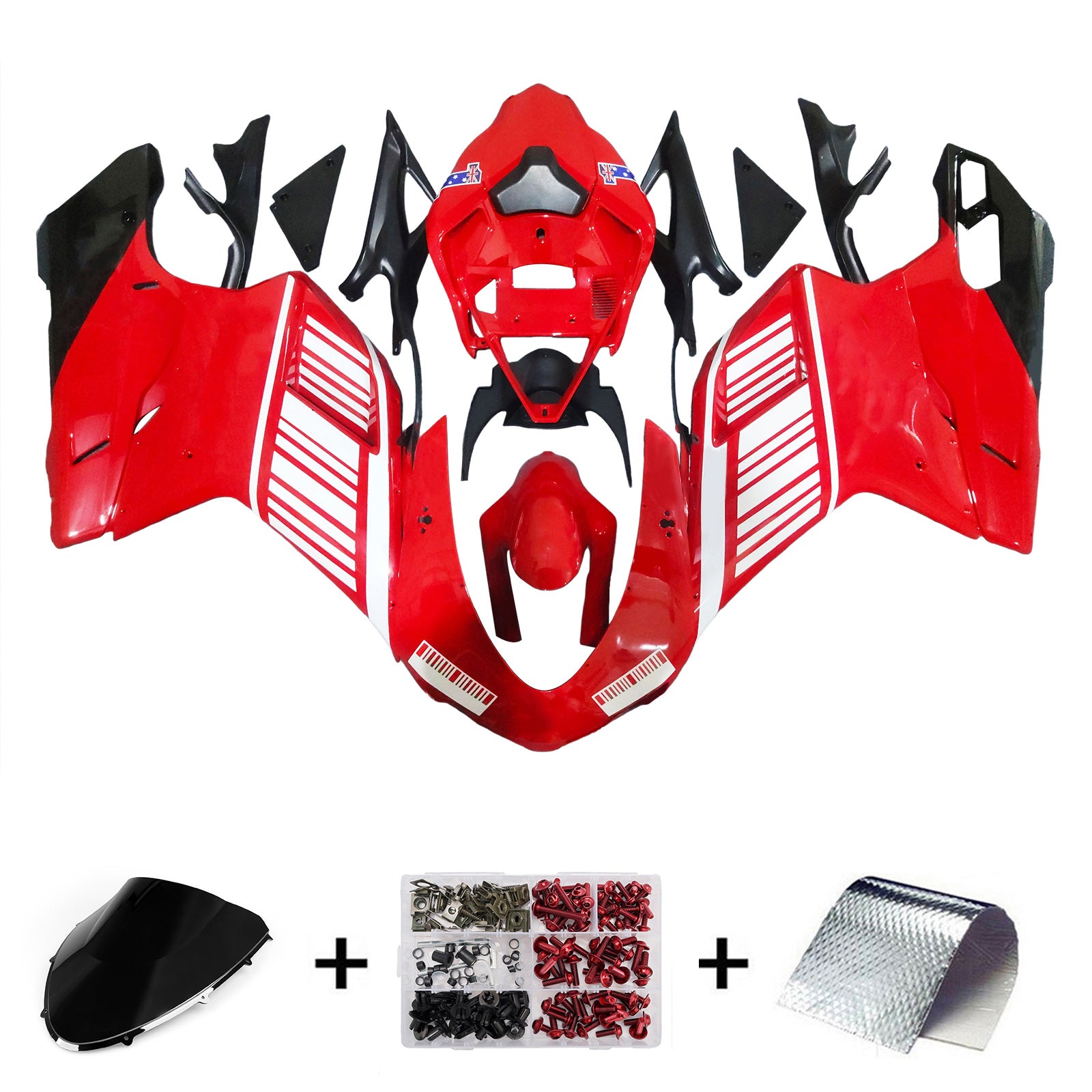 Amotopart 2007-2011 Ducati 1098/1198/848 Red Barcode Fairing Kit
