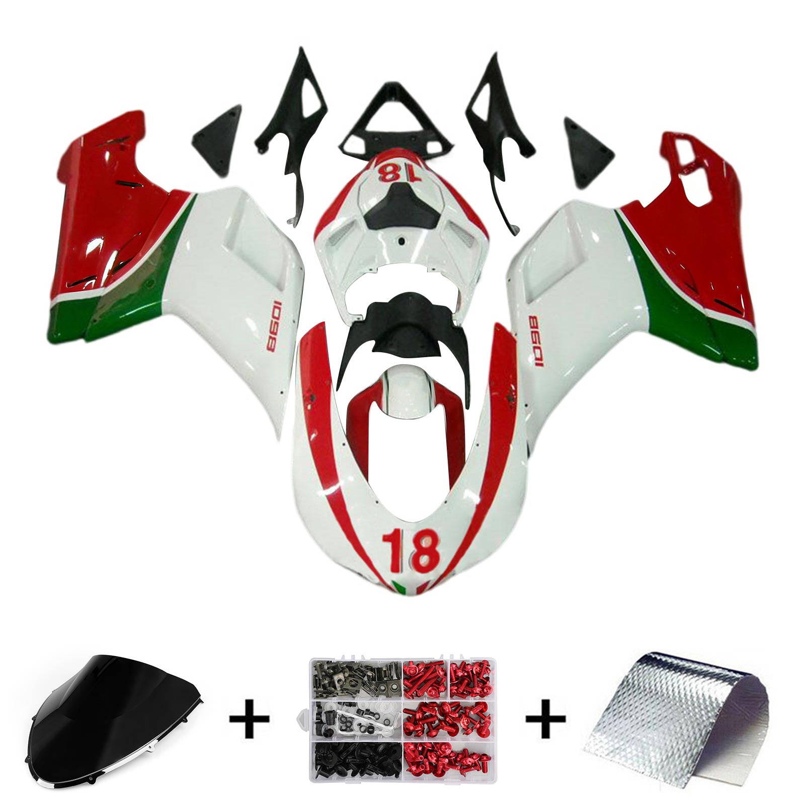 Amotopart All Years Ducati 1098 1198 848 Red&White Style3 Fairing Kit