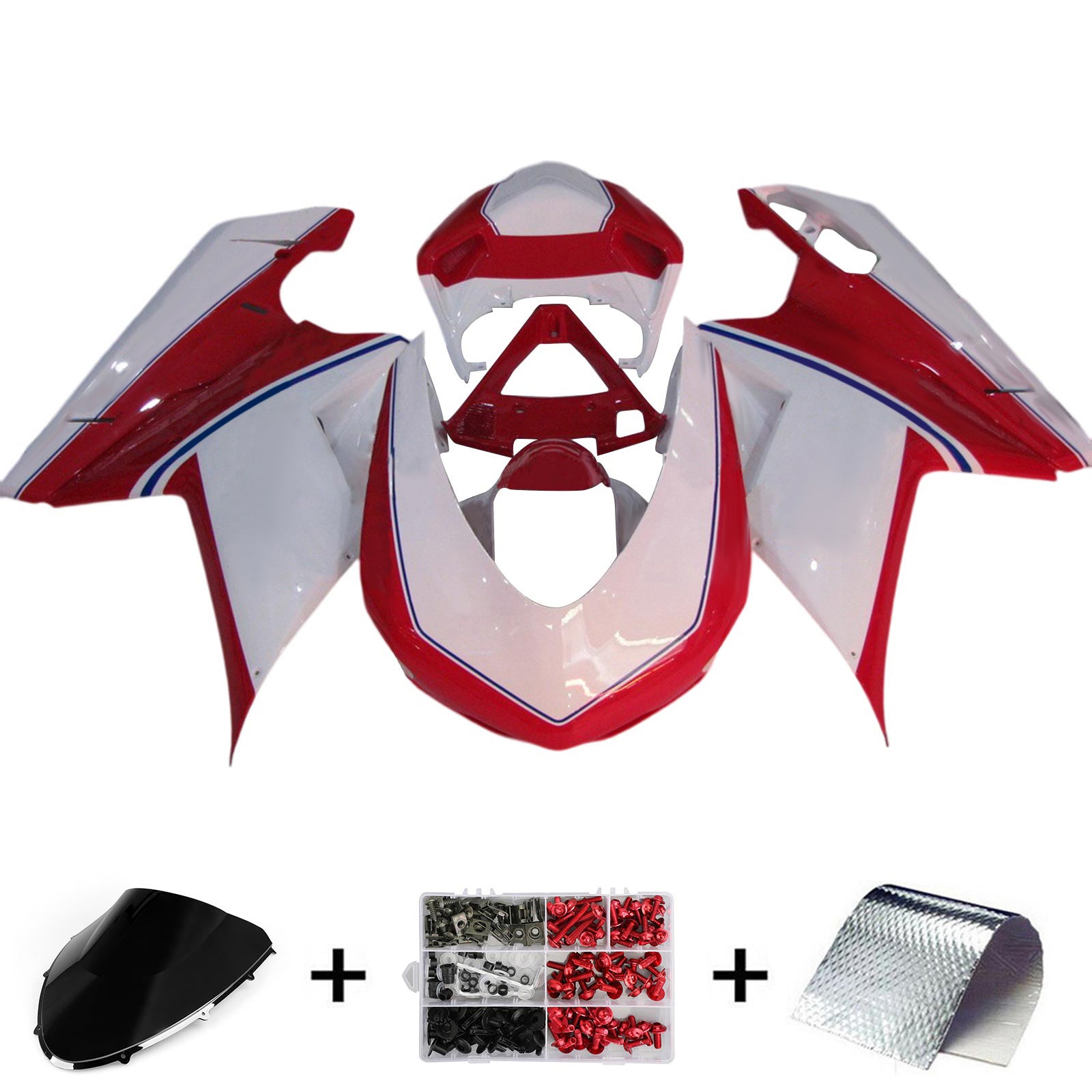 Amotopart All Years Ducati 1098 1198 848 Red&White Style6 Fairing Kit