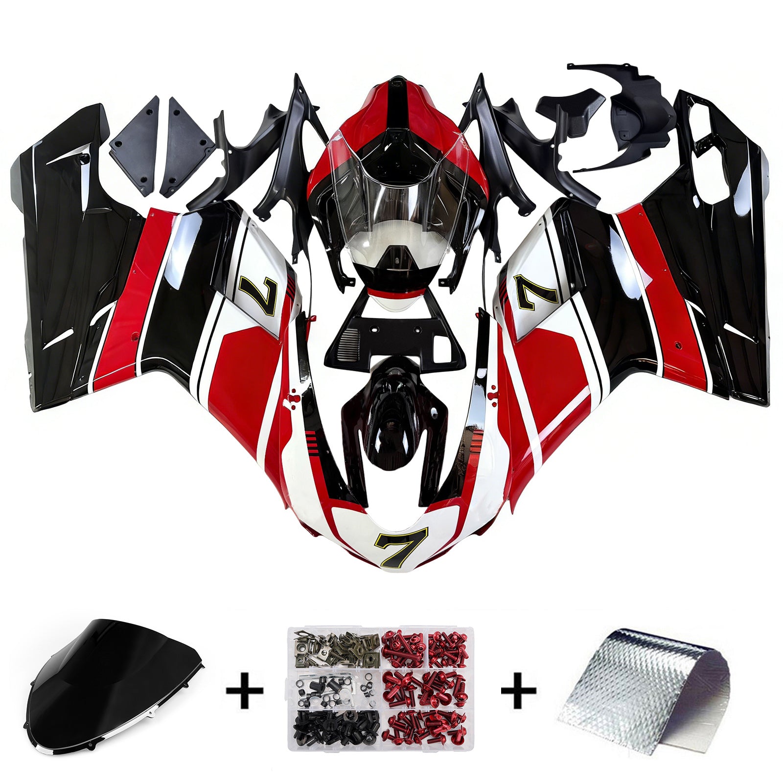 Amotopart All Years Ducati 1098 1198 848 Black White Red Fairing Kit