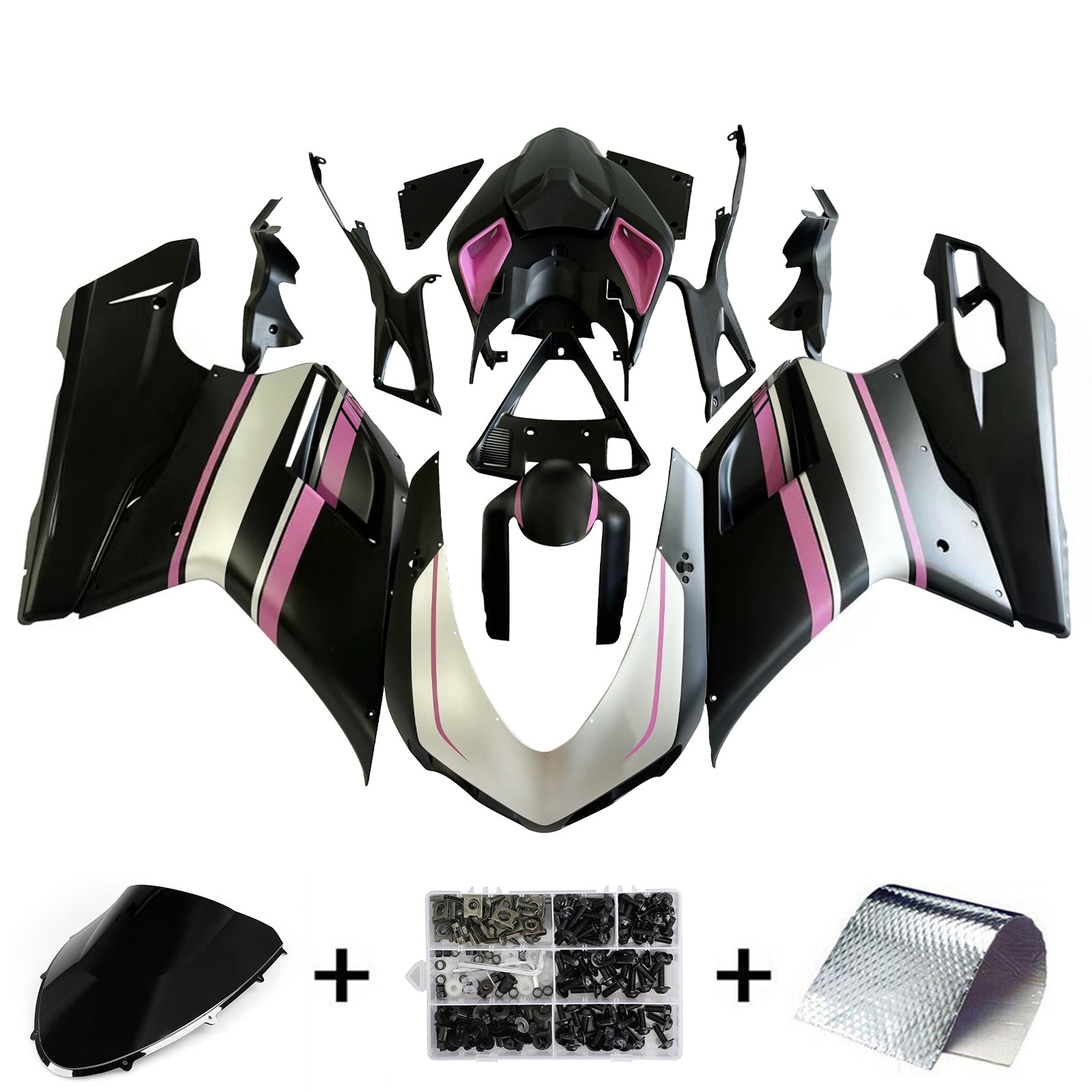 Amotopart All Years Ducati 1098/1198/848 Black Pink Fairing Kit