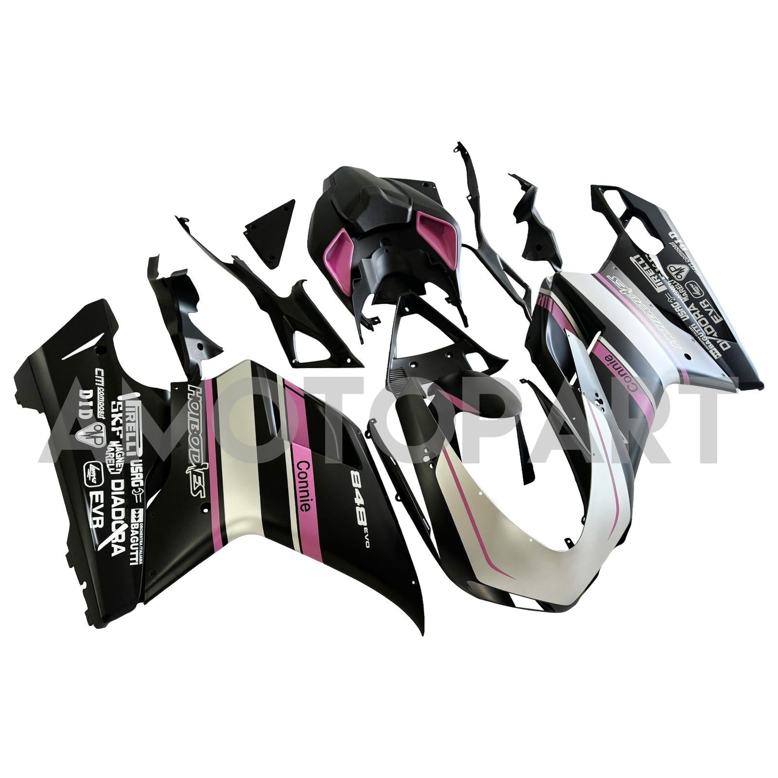 Amotopart All Years Ducati 1098/1198/848 Black Pink Fairing Kit