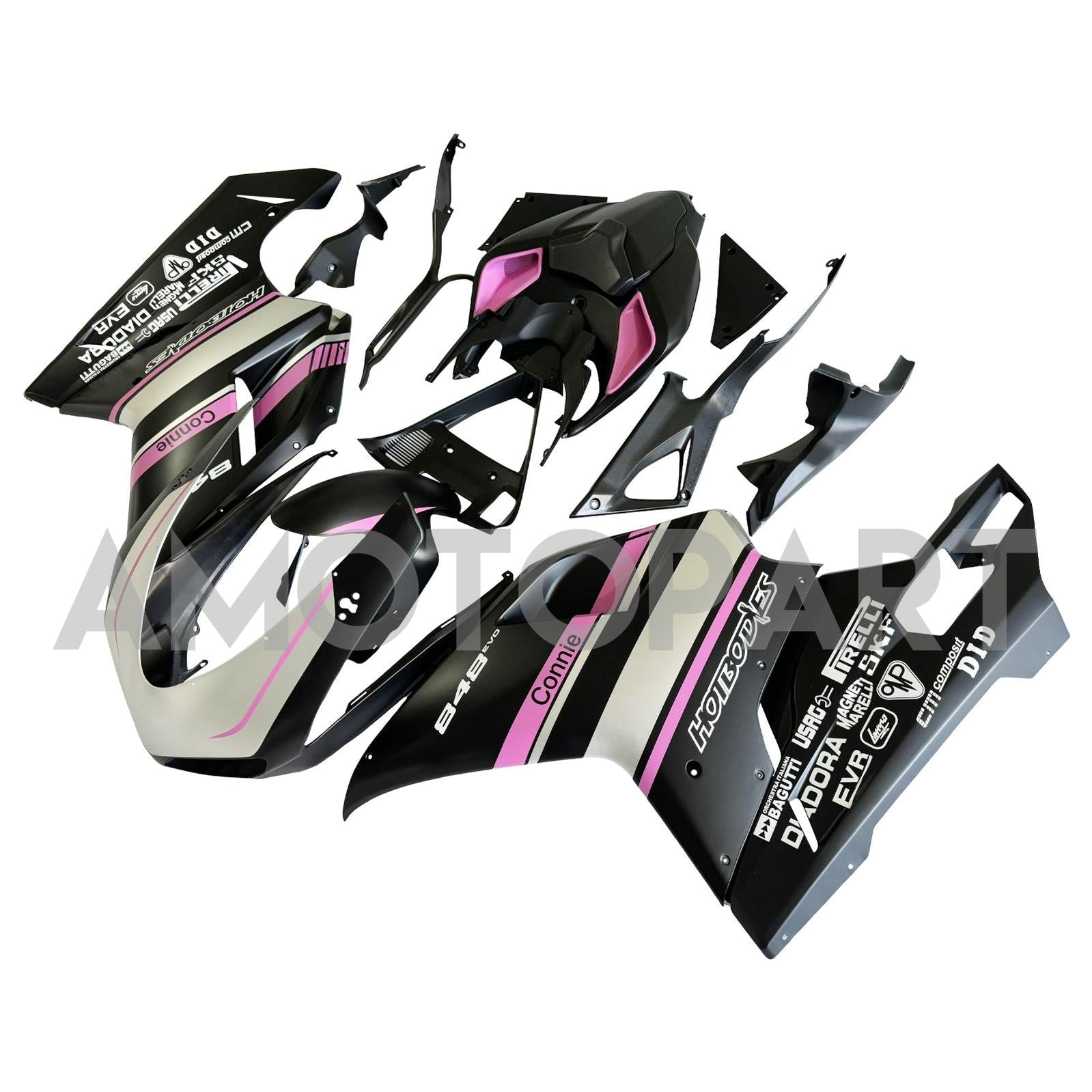 Amotopart All Years Ducati 1098/1198/848 Black Pink Fairing Kit