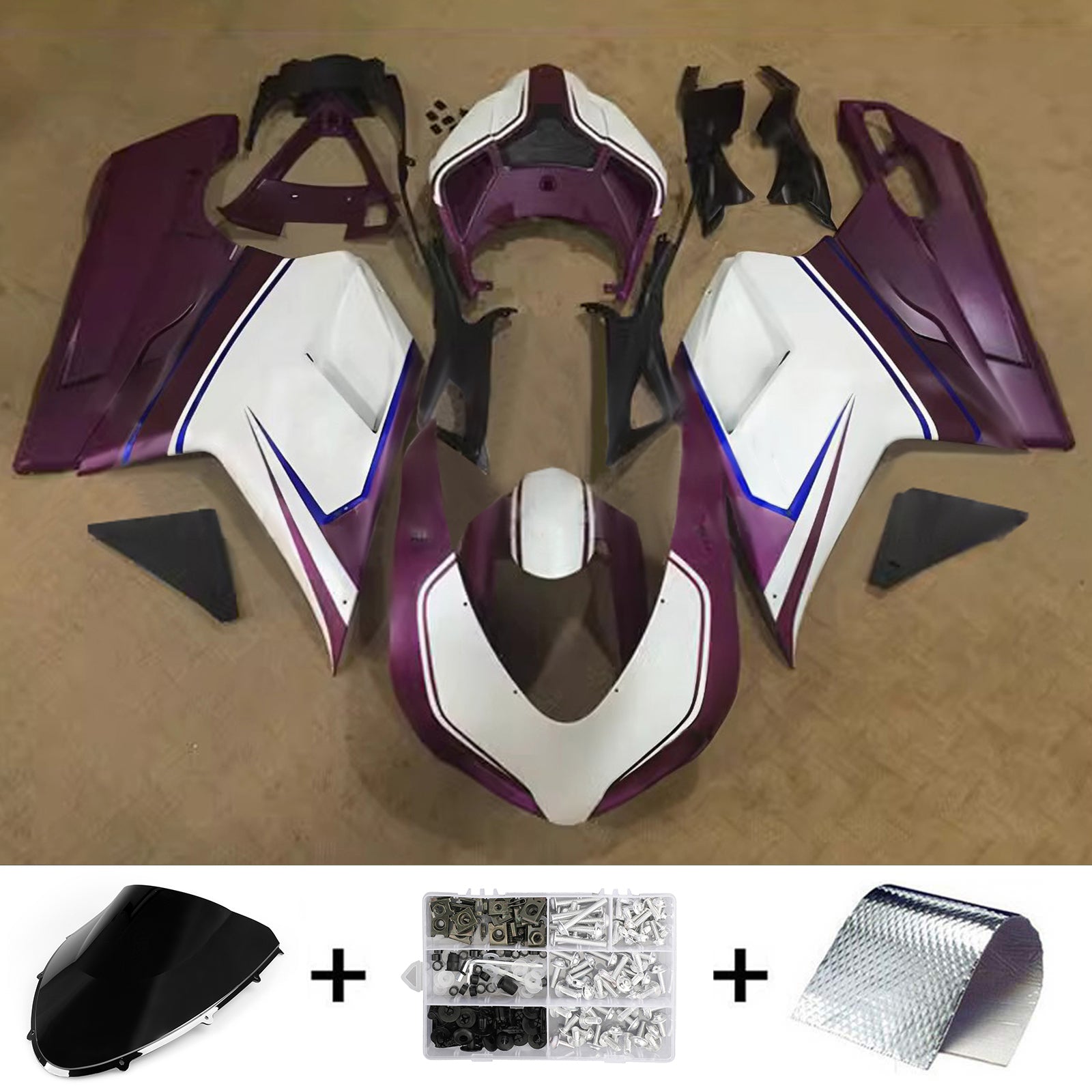 Amotopart All Years Ducati 1098/1198/848 Dark Purple White Fairing Kit