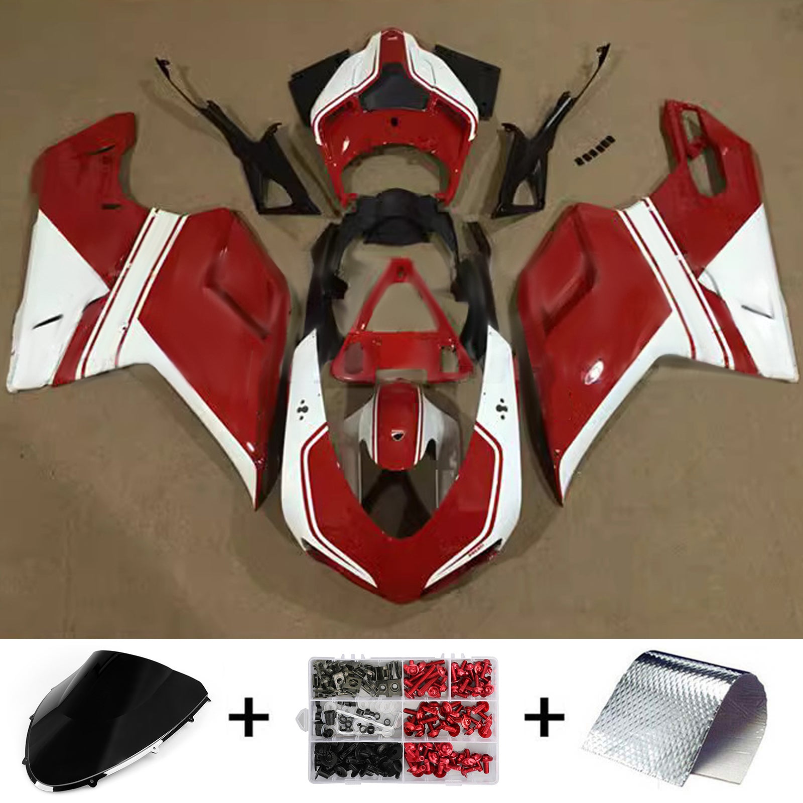 Amotopart All Years Ducati 1098/1198/848 Glossy Red White Fairing Kit