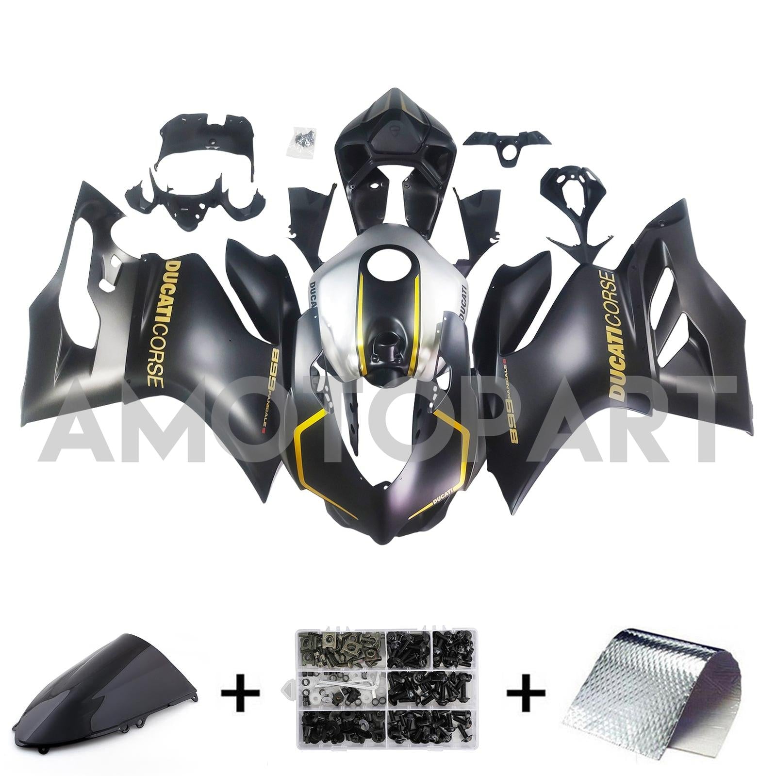 Amotopart 2012-2015 Ducati 1199 899 Matte Black se soupravou zlatého loga