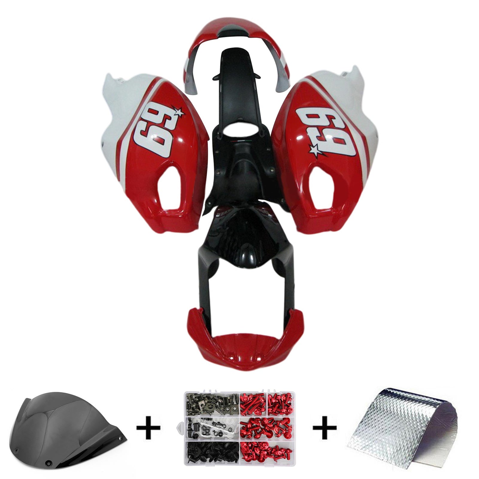 Amotopart All Years Ducati Monster 696 796 1100 S EVO Red&White Style2 Fairing Kit
